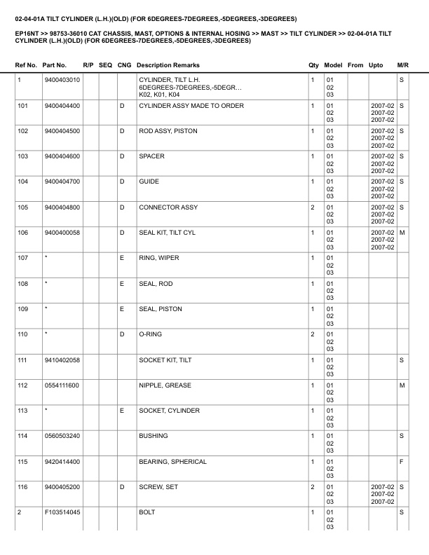 Alternative view of Caterpillar EP16NT Parts Manual 98753-36010