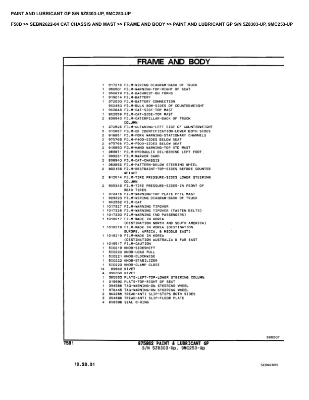 Caterpillar F50D Parts Manual SEBN2622-04 2 Caterpillar F50D Parts Manual SEBN2622-04 - Image 2