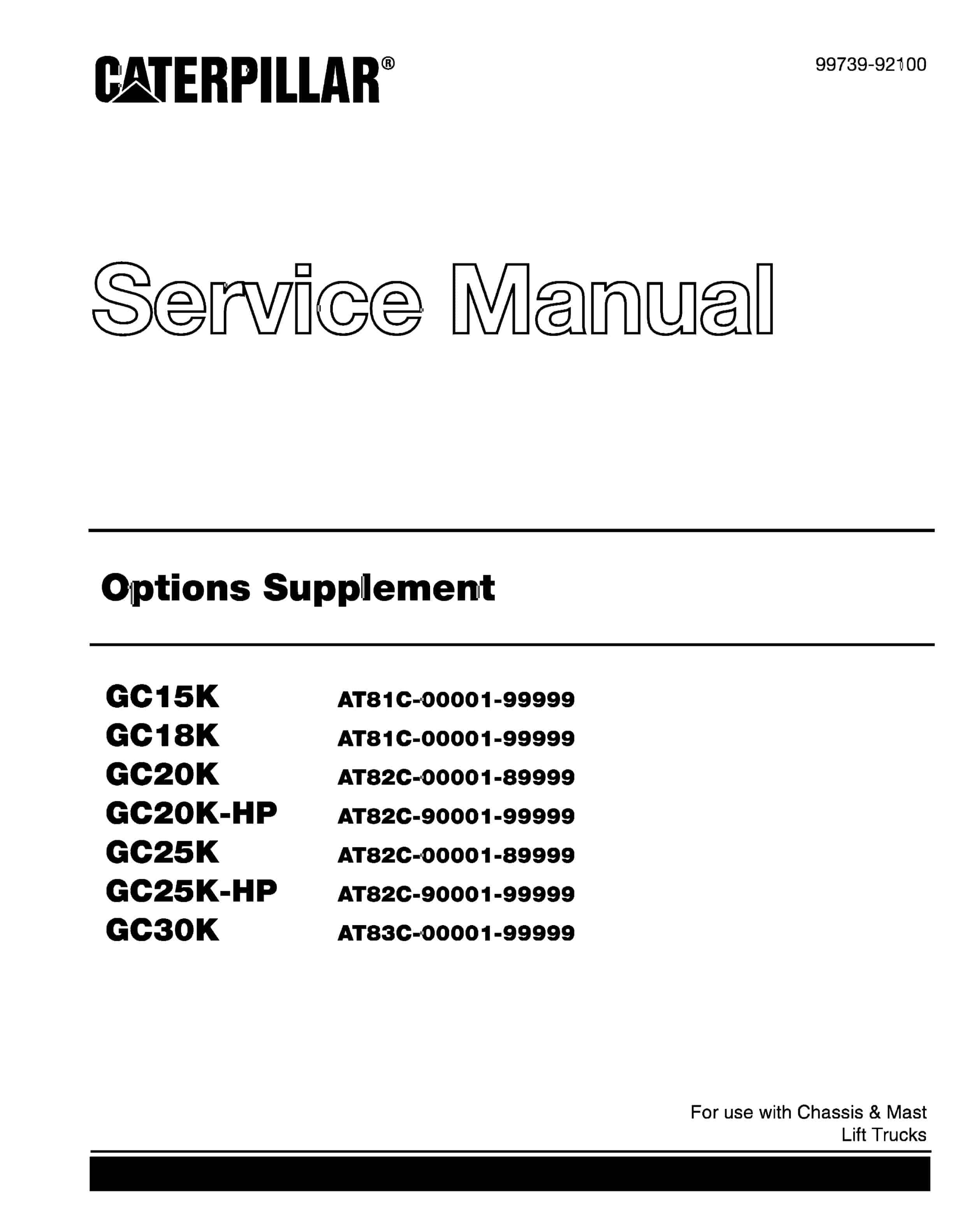 Caterpillar GC15K to GC30K Options Supplement Service Manual 99739-92100 1 Caterpillar GC15K to GC30K Options Supplement Service Manual 99739-92100