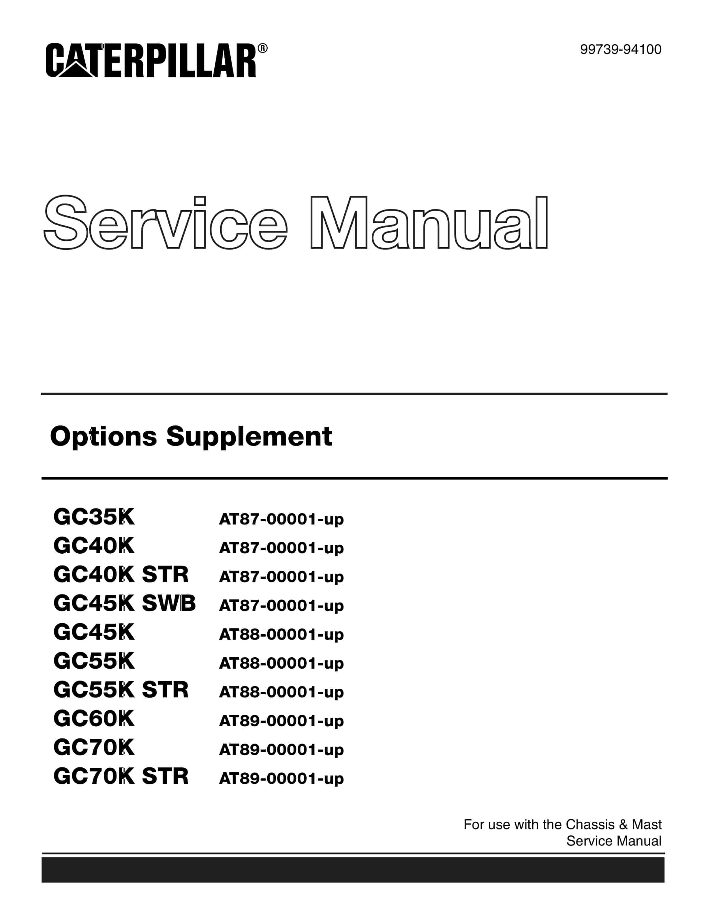 Caterpillar GC35K to GC30K Options Supplement Service Manual 99739-94100 1 Caterpillar GC35K to GC30K Options Supplement Service Manual 99739-94100