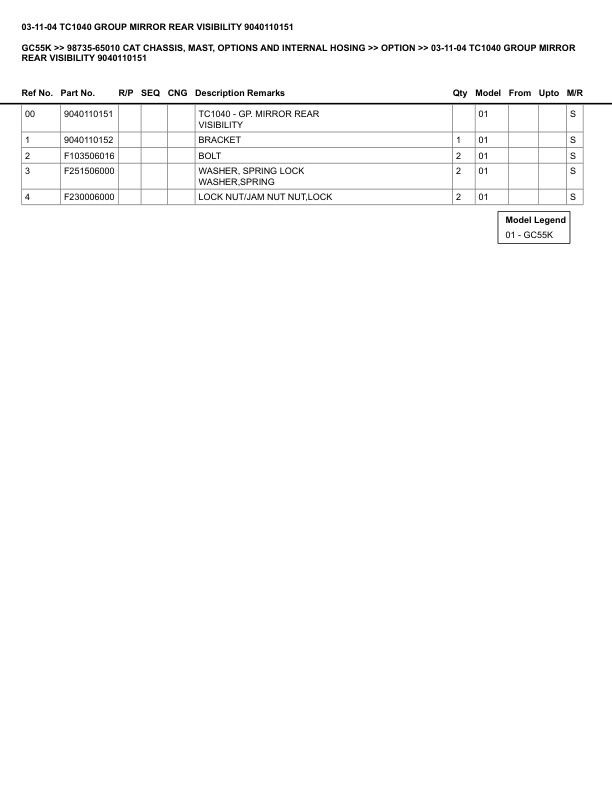 Alternative view of Caterpillar GC55K Parts Manual 98735-65010