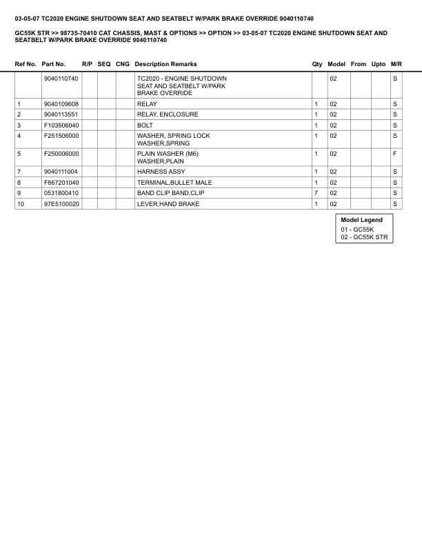 Alternative view of Caterpillar GC55K STR Parts Manual 98735-70410