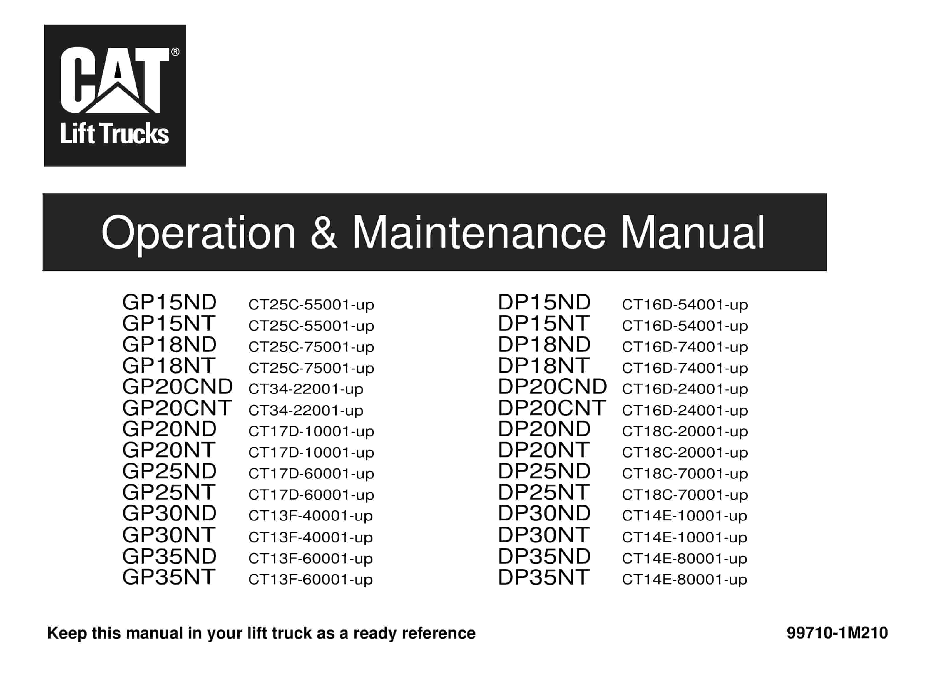 Caterpillar GP-DP 15N-35N Lift Trucks Operation and Maintenance Manual 99710-1M210