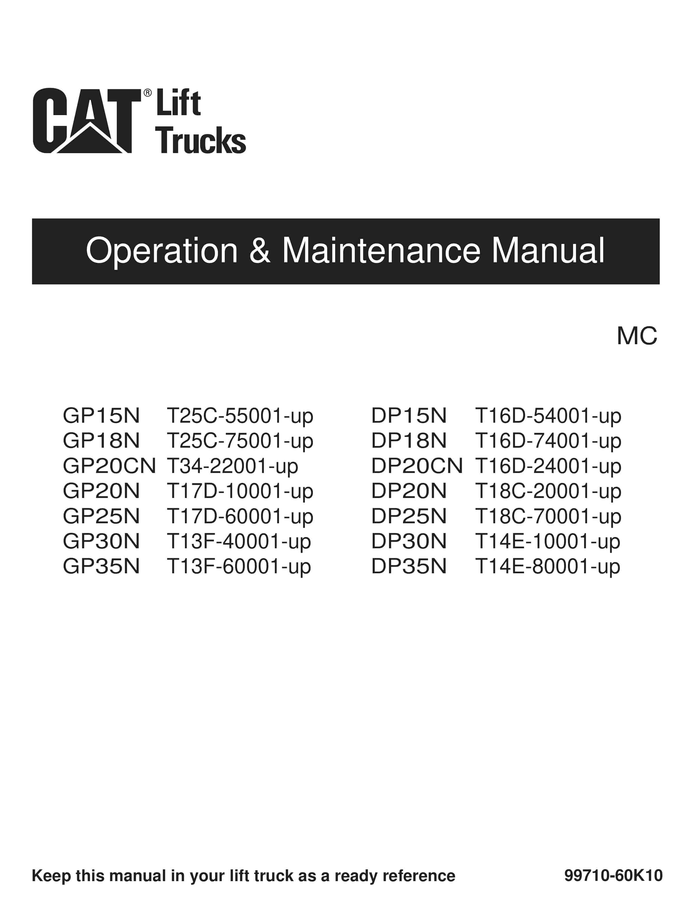 Caterpillar GP-DP 15N-35N Lift Trucks Operation and Maintenance Manual 99710-60K10