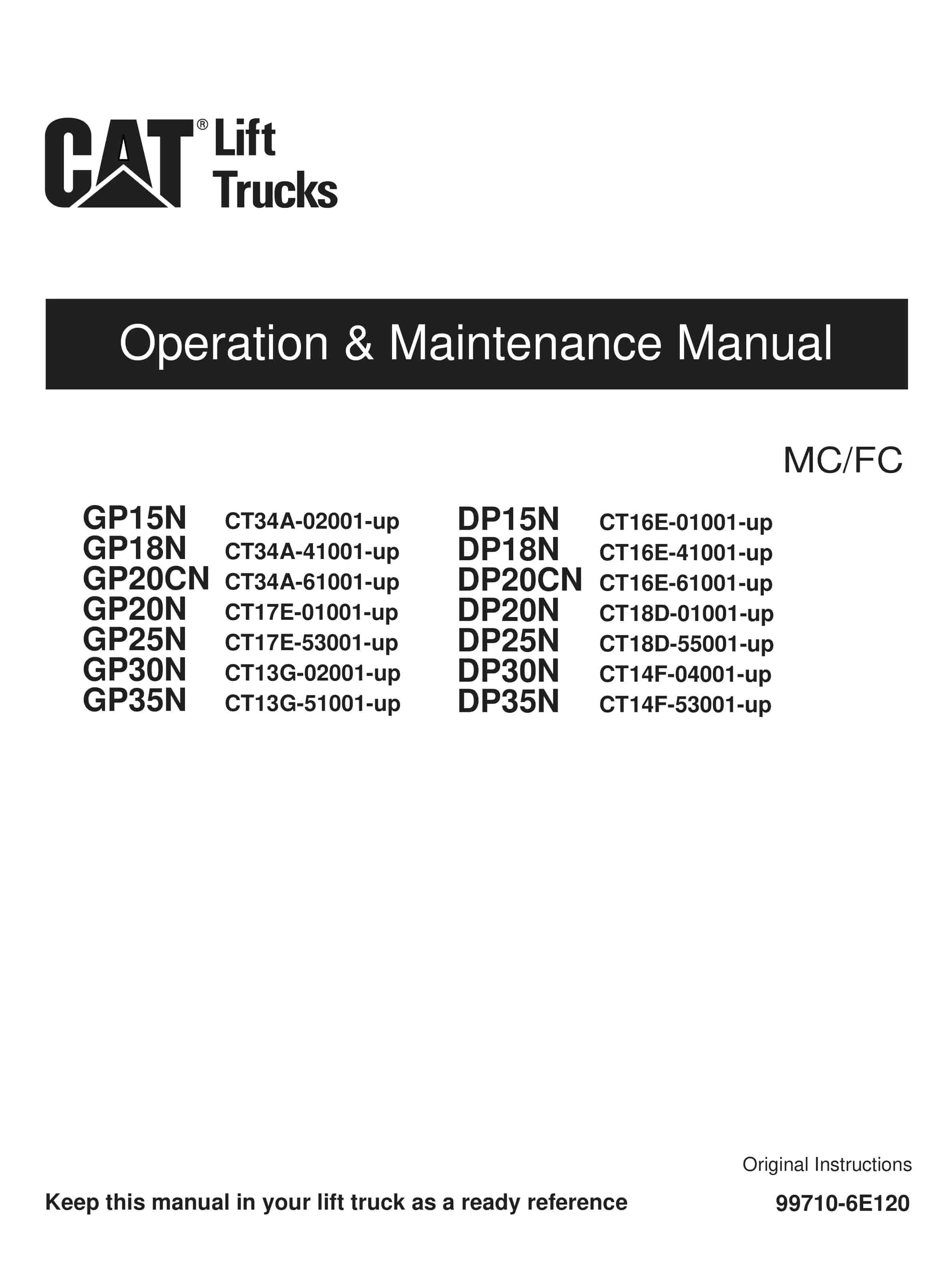 Caterpillar GP-DP 15N-35N Lift Trucks Operation and Maintenance Manual 99710-6E120