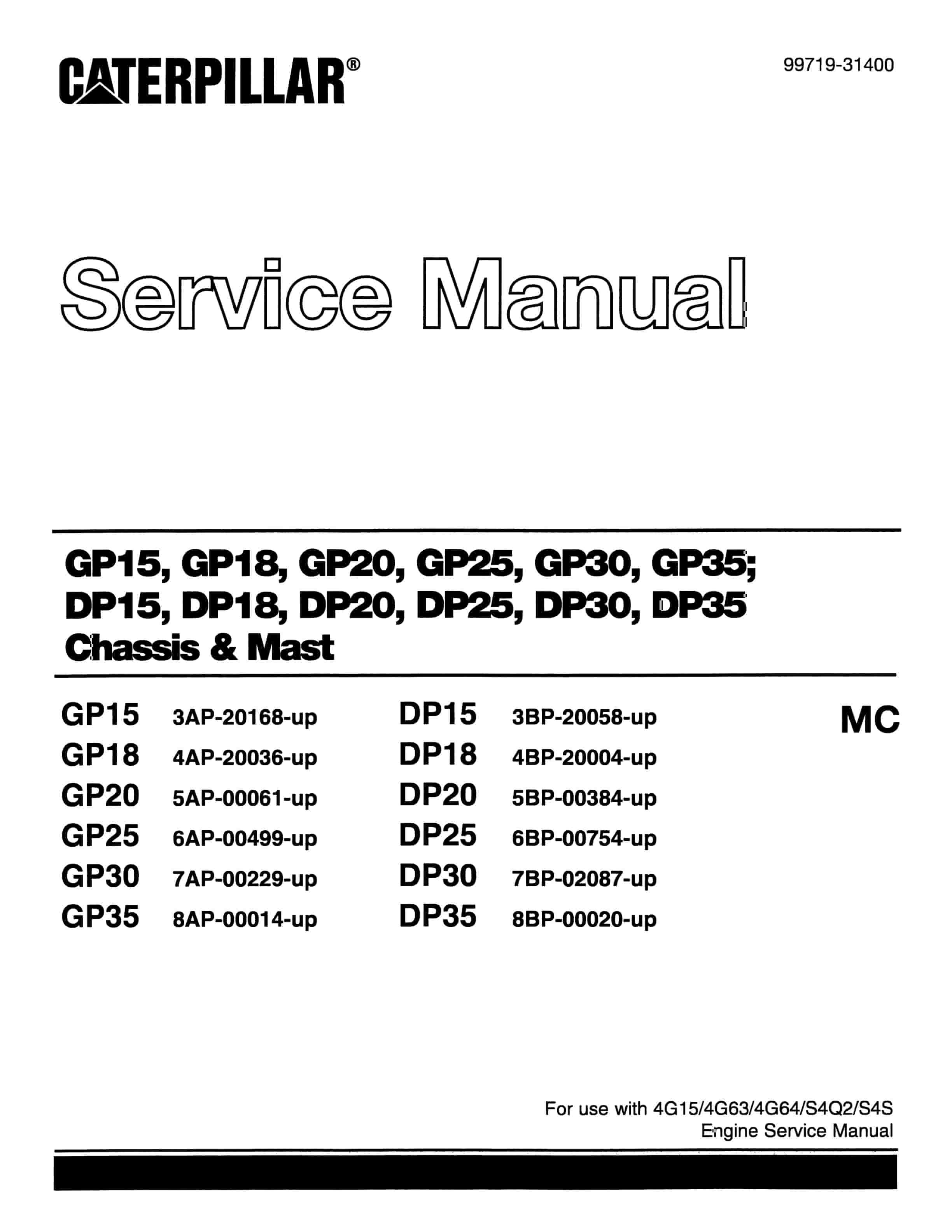 Caterpillar GP15-35, DP15-35 Chassis and Mast Service Manual 99719-31400 1 Caterpillar GP15-35, DP15-35 Chassis and Mast Service Manual 99719-31400