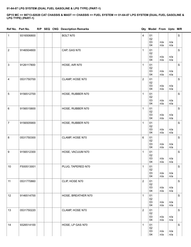 Alternative view of Caterpillar GP15 MC Parts Manual 98713-02020
