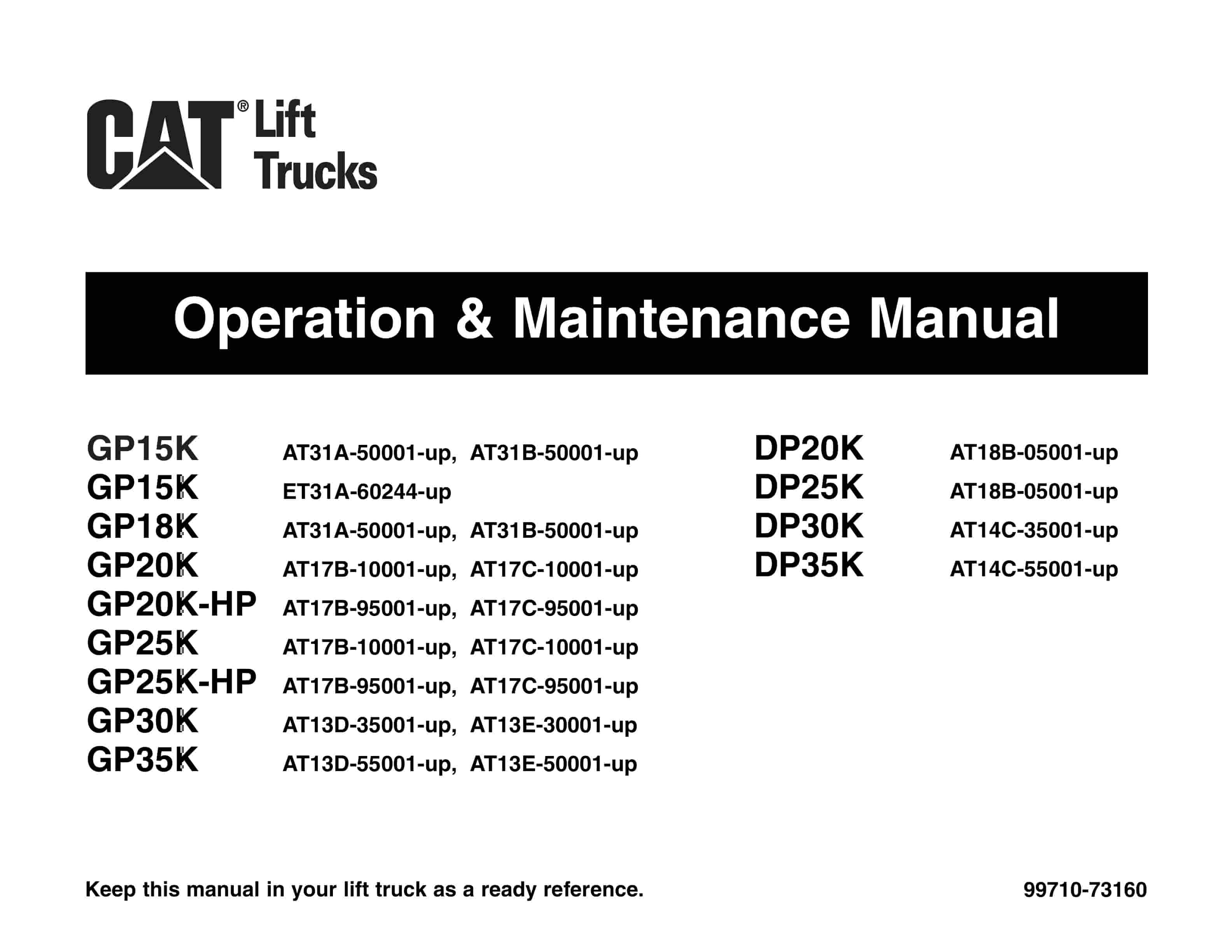 Caterpillar GP15K-35K, DP20K-35K Operation and Maintenance Manual 99710-73160