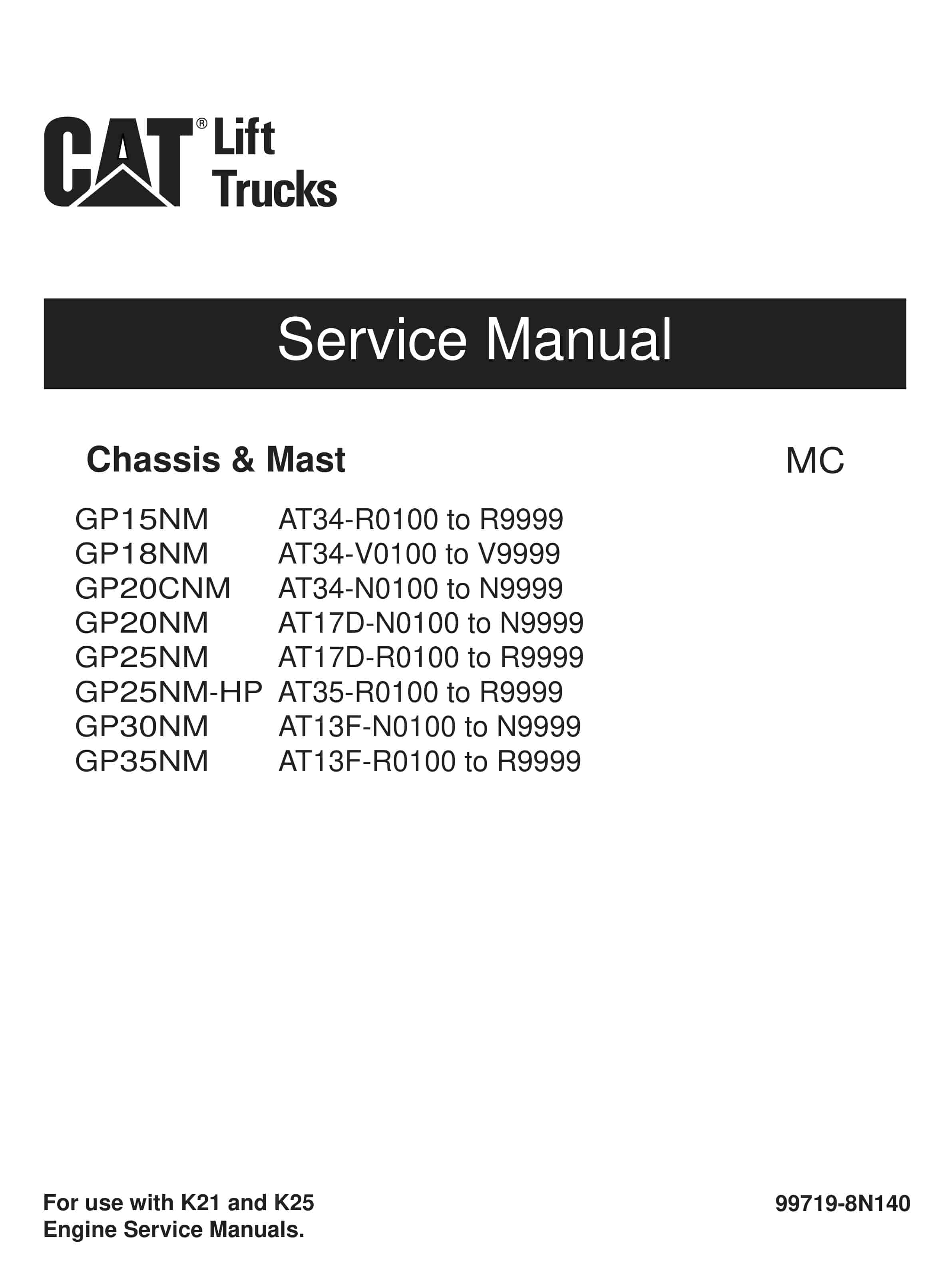 Caterpillar GP15NM to GP35NM Chassis and Mast Service Manual 99719-8N140 1 Caterpillar GP15NM to GP35NM Chassis and Mast Service Manual 99719-8N140