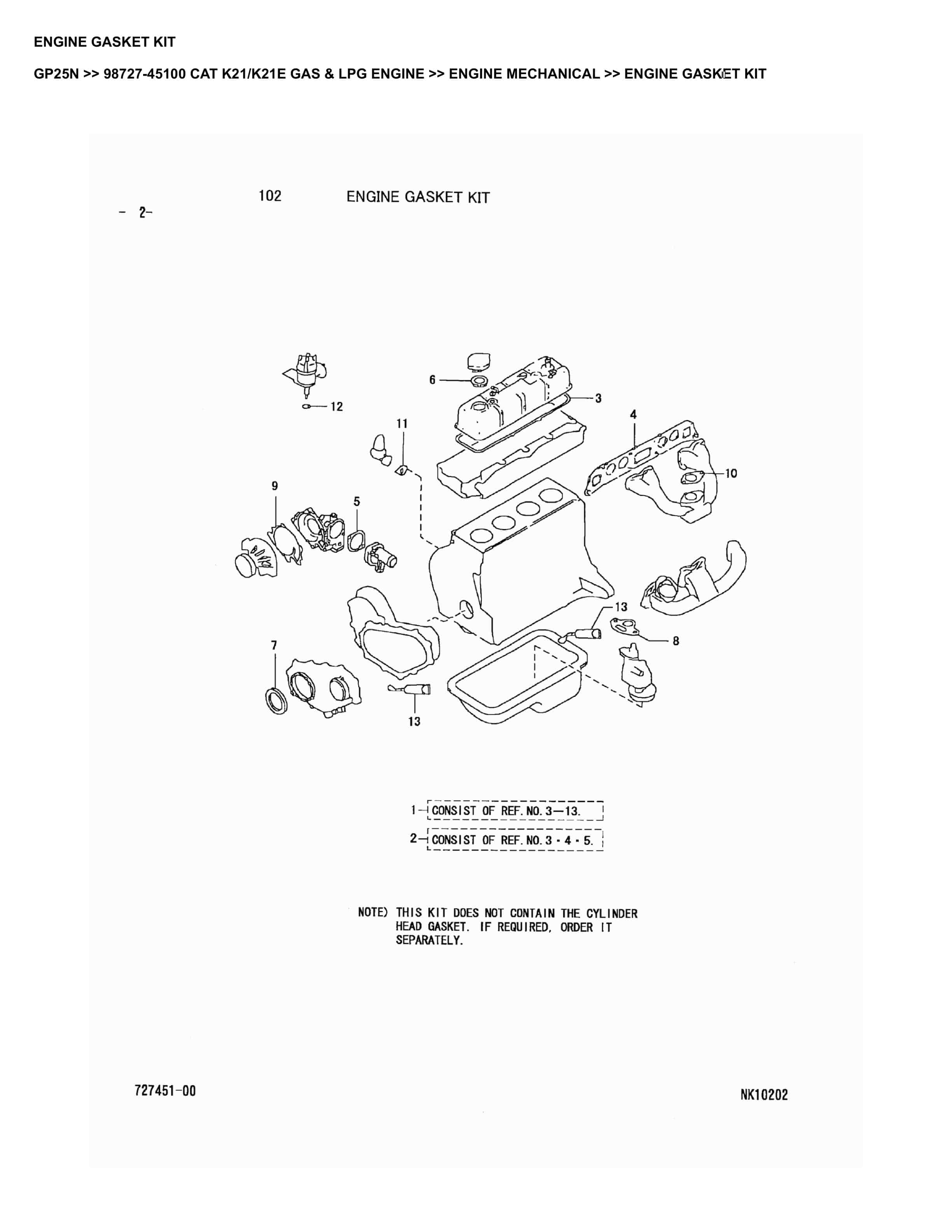 Caterpillar GP25N Parts Manual 98727-45100