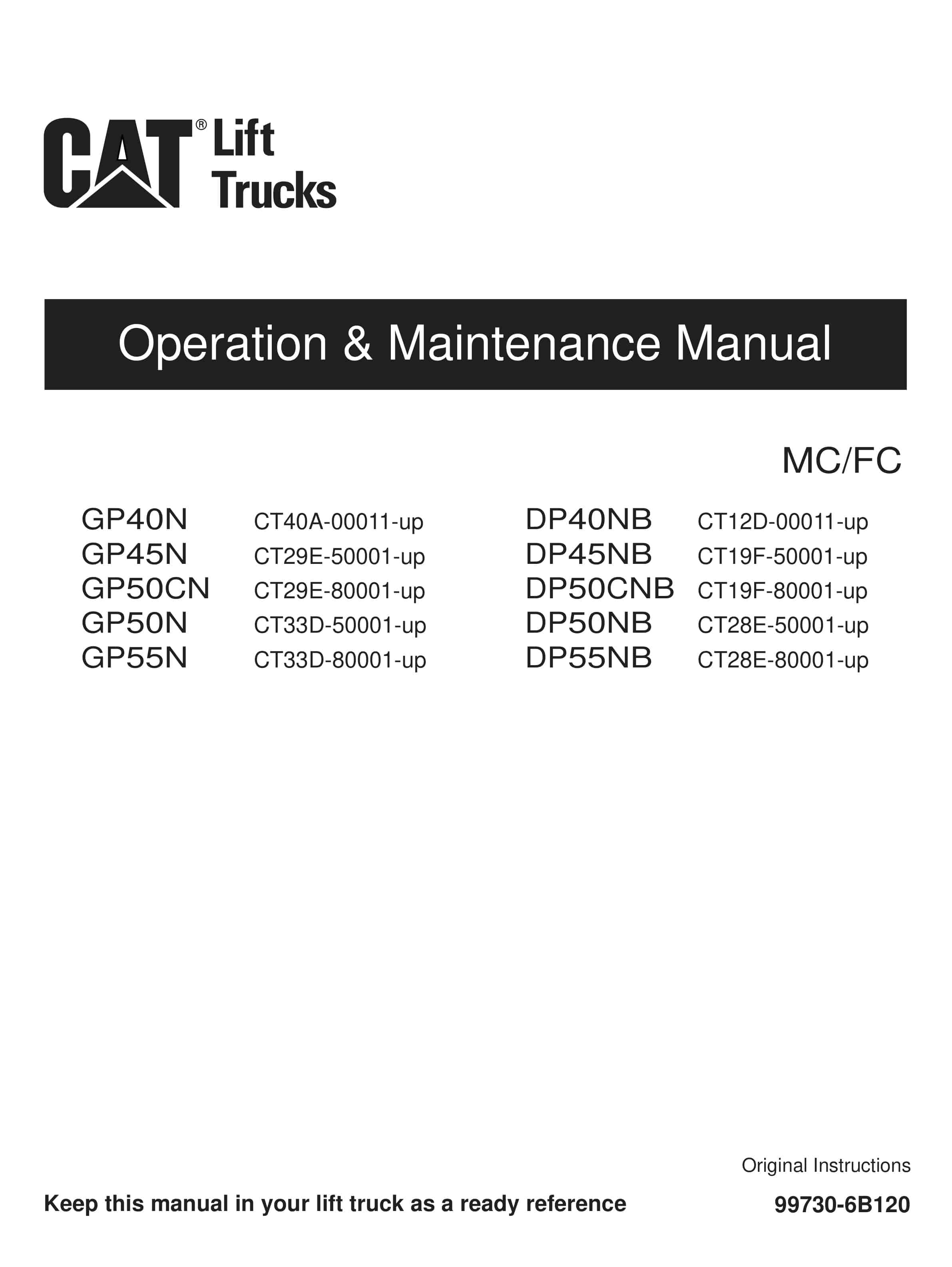 Caterpillar GP40N-55N, DP40NB-55NB Operation and Maintenance Manual 99730-6B120
