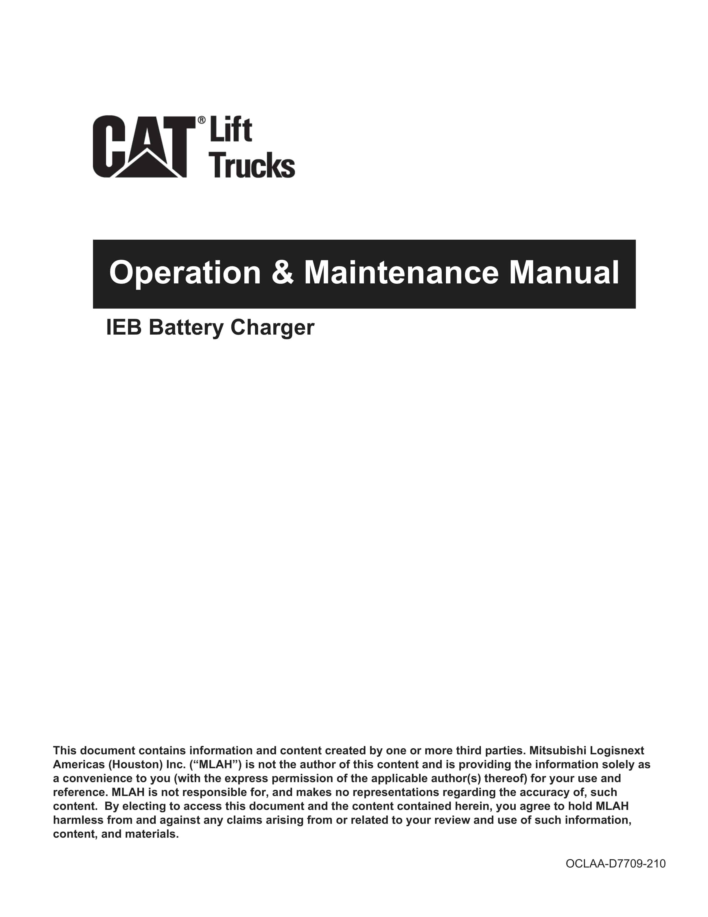 Caterpillar IEB Battery Charger Operation and Maintenance Manual OCLAA-D7709-210 1 Caterpillar IEB Battery Charger Operation and Maintenance Manual OCLAA-D7709-210