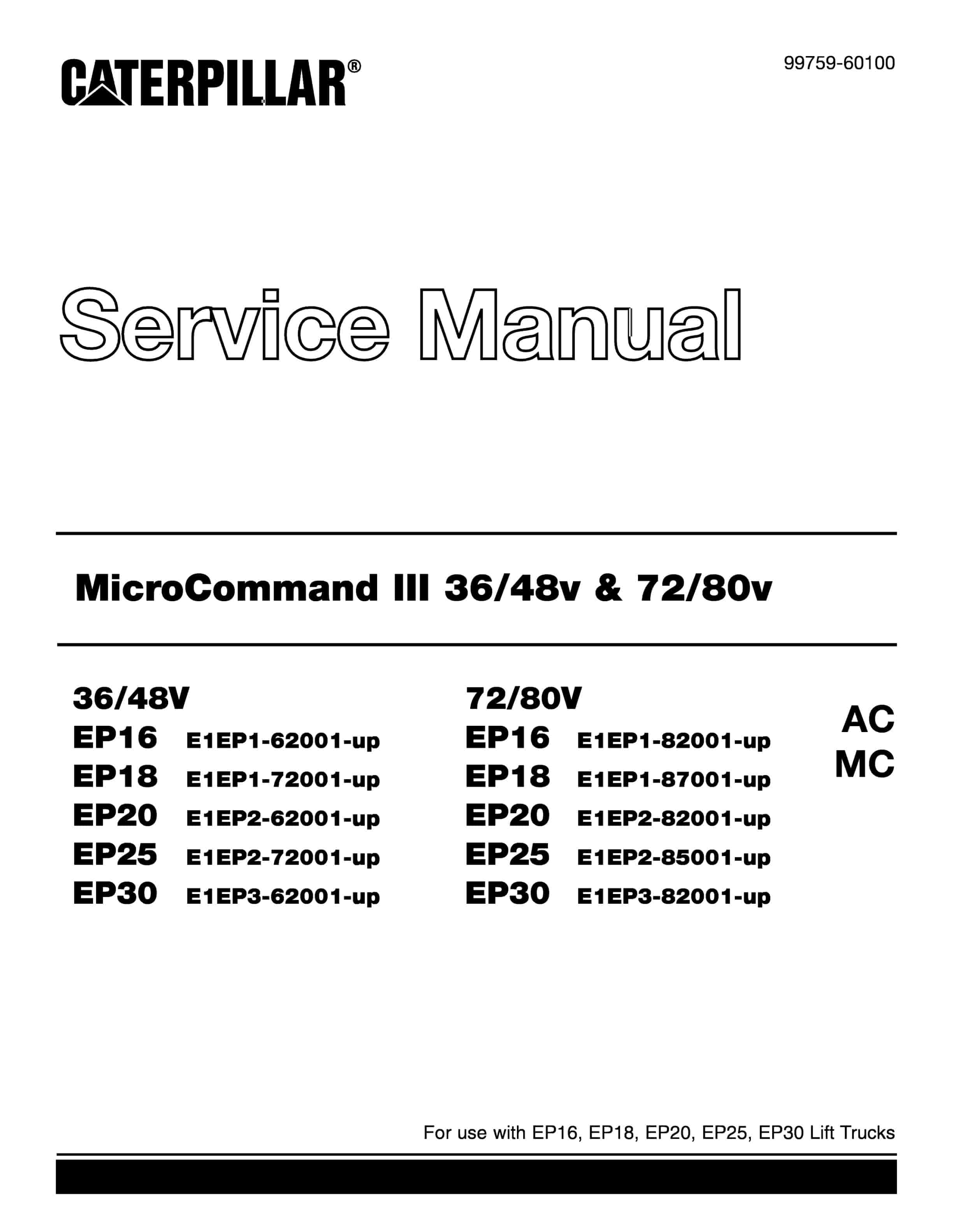 Caterpillar MicroCommand III 36-48V, 72-80V Service Manual 99759-60100 1 Caterpillar MicroCommand III 36-48V, 72-80V Service Manual 99759-60100