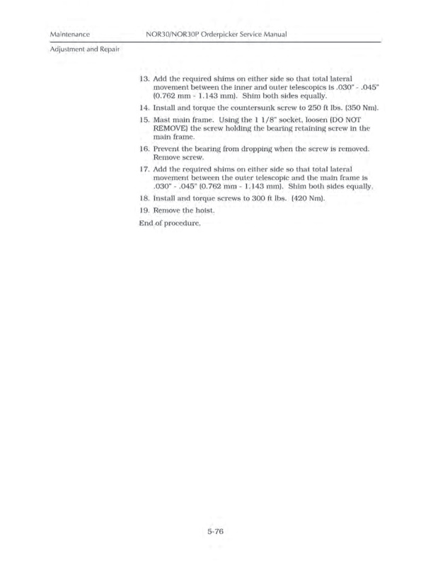 Caterpillar NOR30, NOR30P Orderpickers Service Manual SENB8548-2