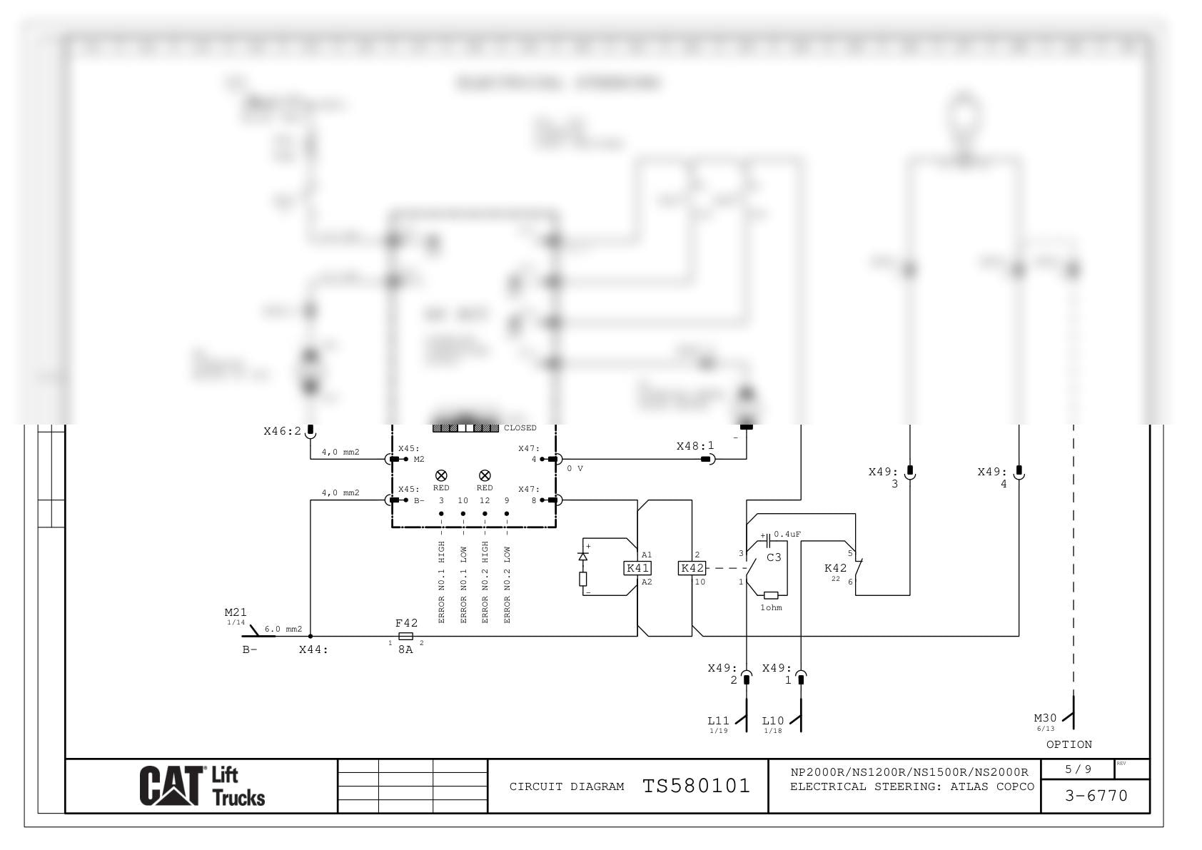 Alternative view of Caterpillar NP2000R, NS1200R, NS1500R, NS2000R Electrical Diagrams TS580101