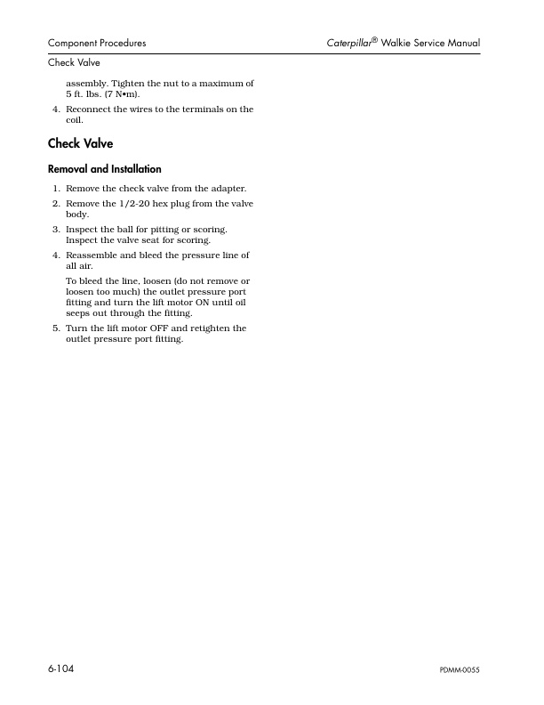 Caterpillar NPP60, NPV60, NPV80, NPC60, NPC80, NDC100 Powered Pallet Walkies Service Manual SENB6616-01-5