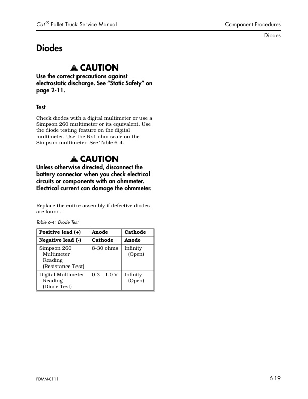 Caterpillar NPP60, NPV60, NPV80, NPC60, NPC80, NDC100 Powered Pallet Walkies Service Manual SENB6619-2