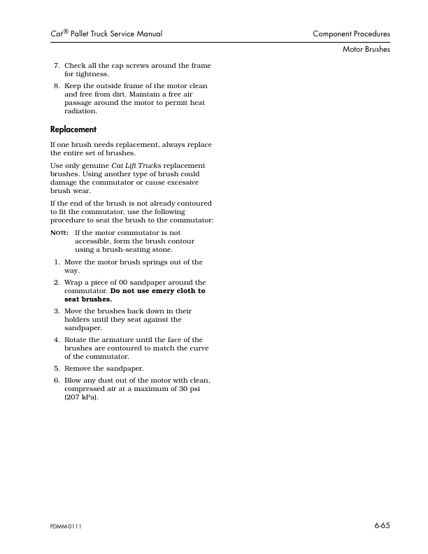 Caterpillar NPP60, NPV60, NPV80, NPC60, NPC80, NDC100 Powered Pallet Walkies Service Manual SENB6619-3