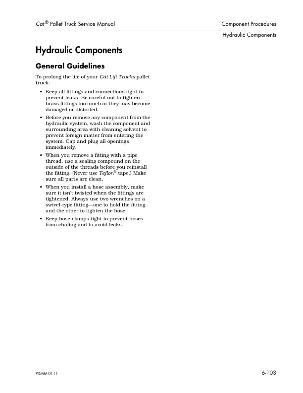 Caterpillar NPP60, NPV60, NPV80, NPC60, NPC80, NDC100 Powered Pallet Walkies Service Manual SENB6619-5