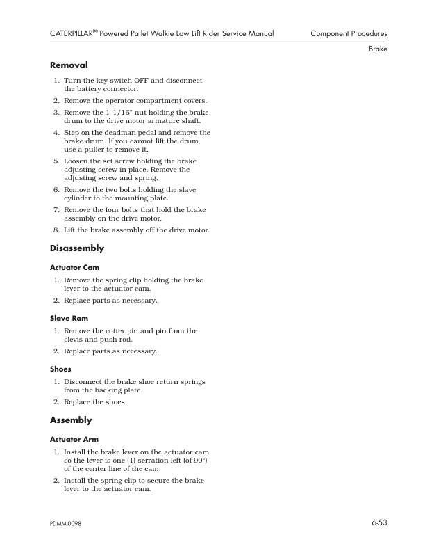 Caterpillar NPS60, NPS80 Powered Pallet Walkie Low Lift Rider Service Manual SENB6767-3
