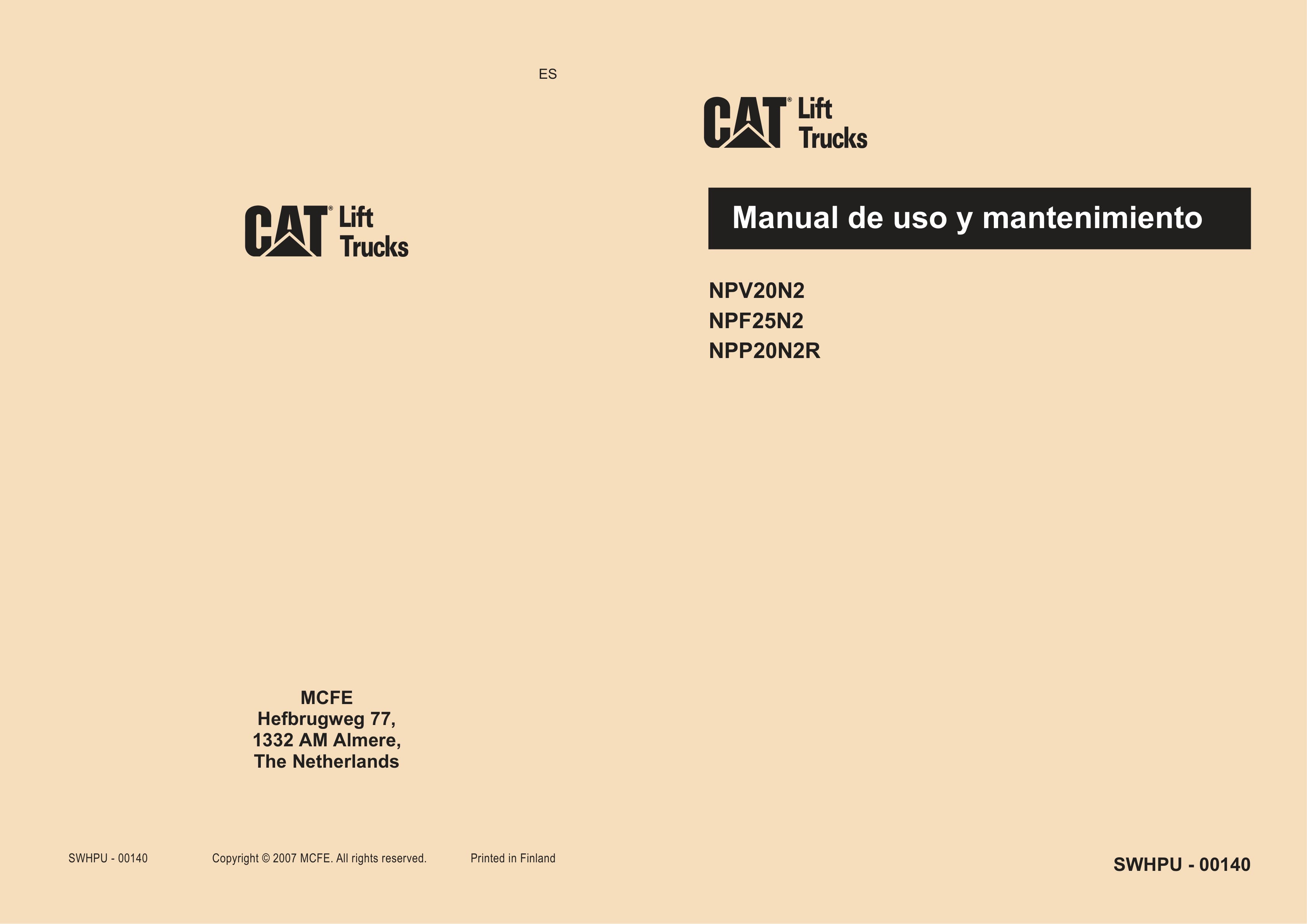 Caterpillar NPV20N2, NPF25N2, NPP20N2R Operation and Maintenance Manual SWHPU-00140 ES