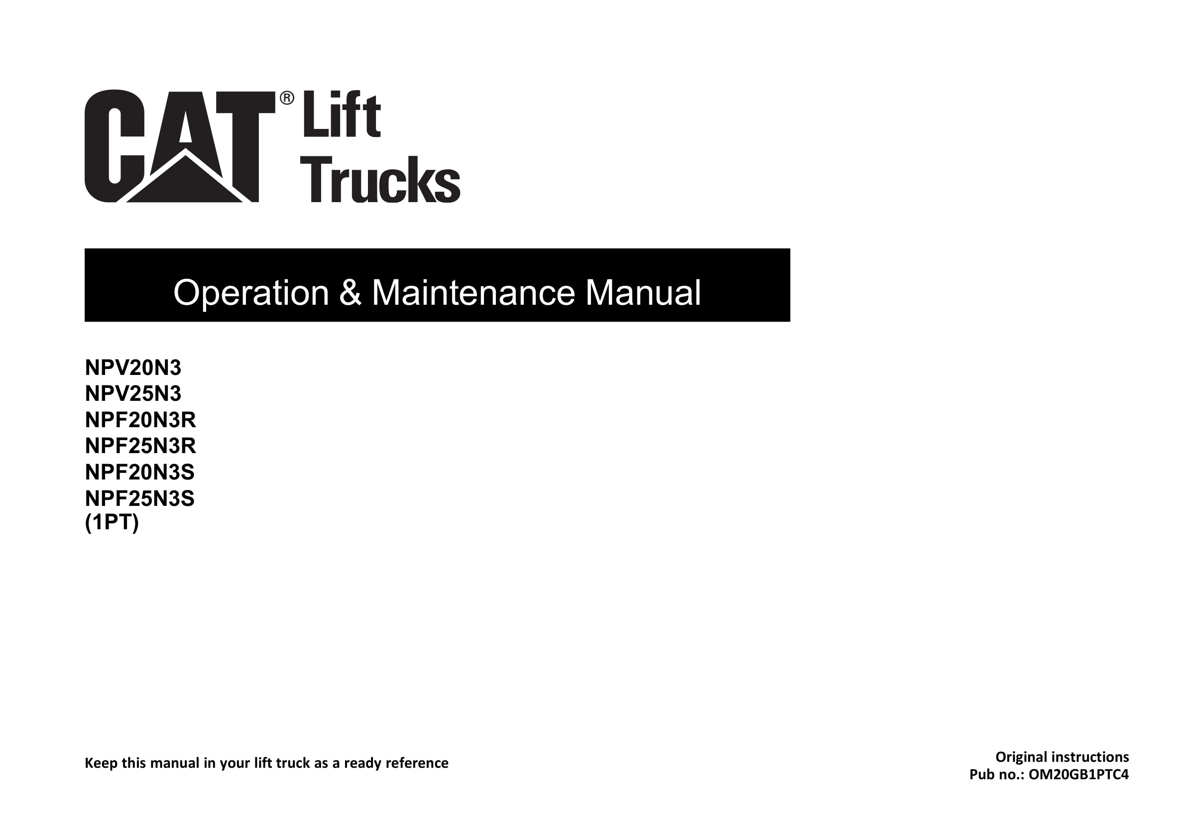 Caterpillar NPV20N3 to NPF25N3S Operation and Maintenance Manual OM20GB1PTC4