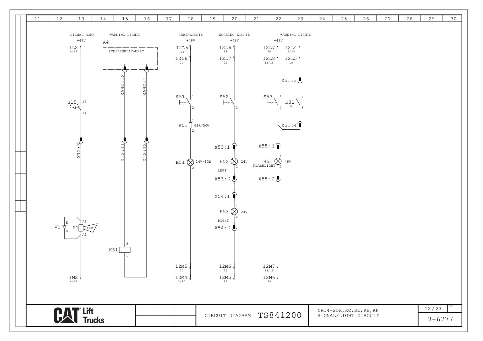 Alternative view of Caterpillar NR14-25K(KC)(KE)(KH)(KN) Electrical Diagrams TS841200