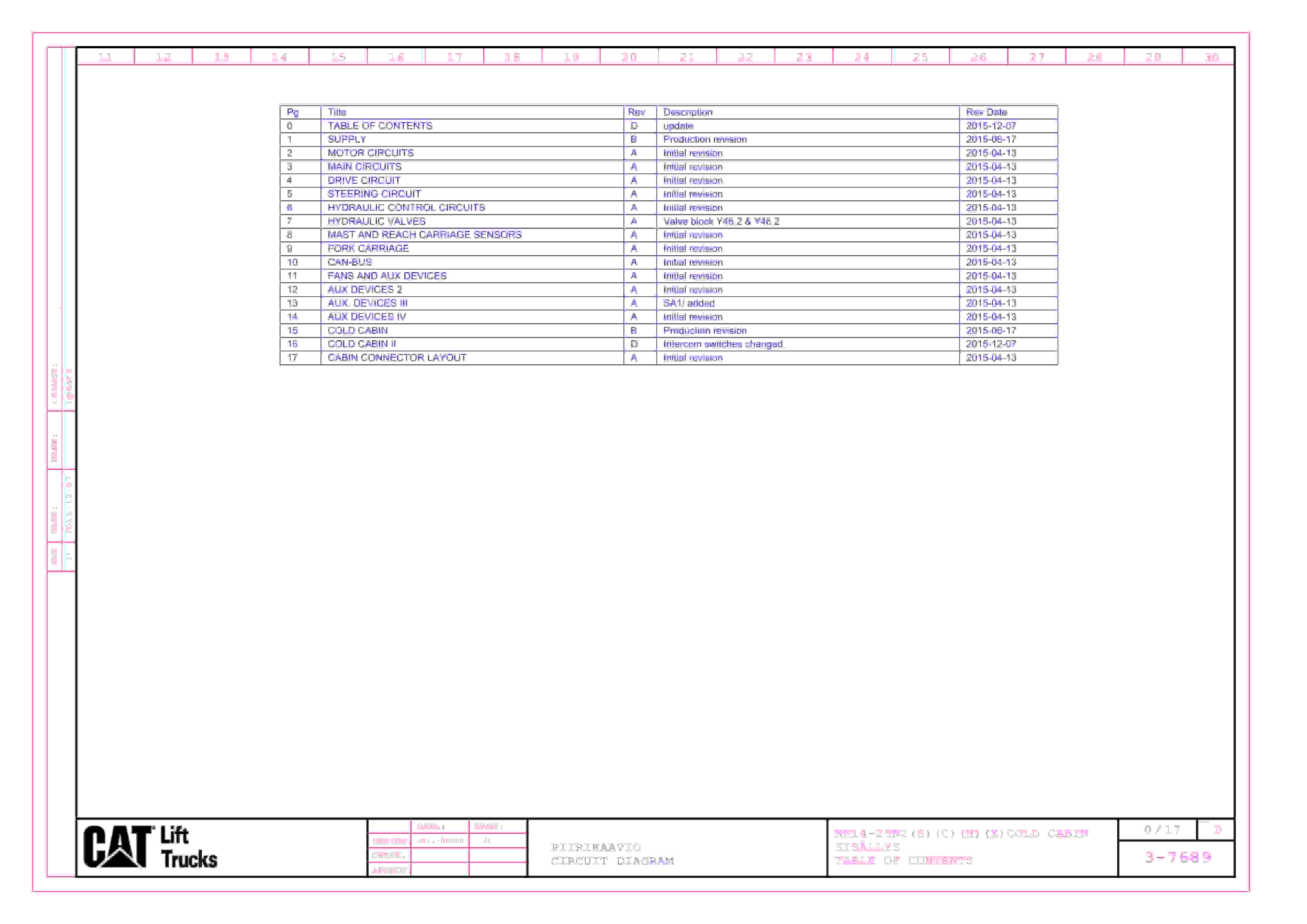 Caterpillar NR14-25N2(S)(C)(H)(X) Cold Cabin Electrical Diagrams TS1380000-D