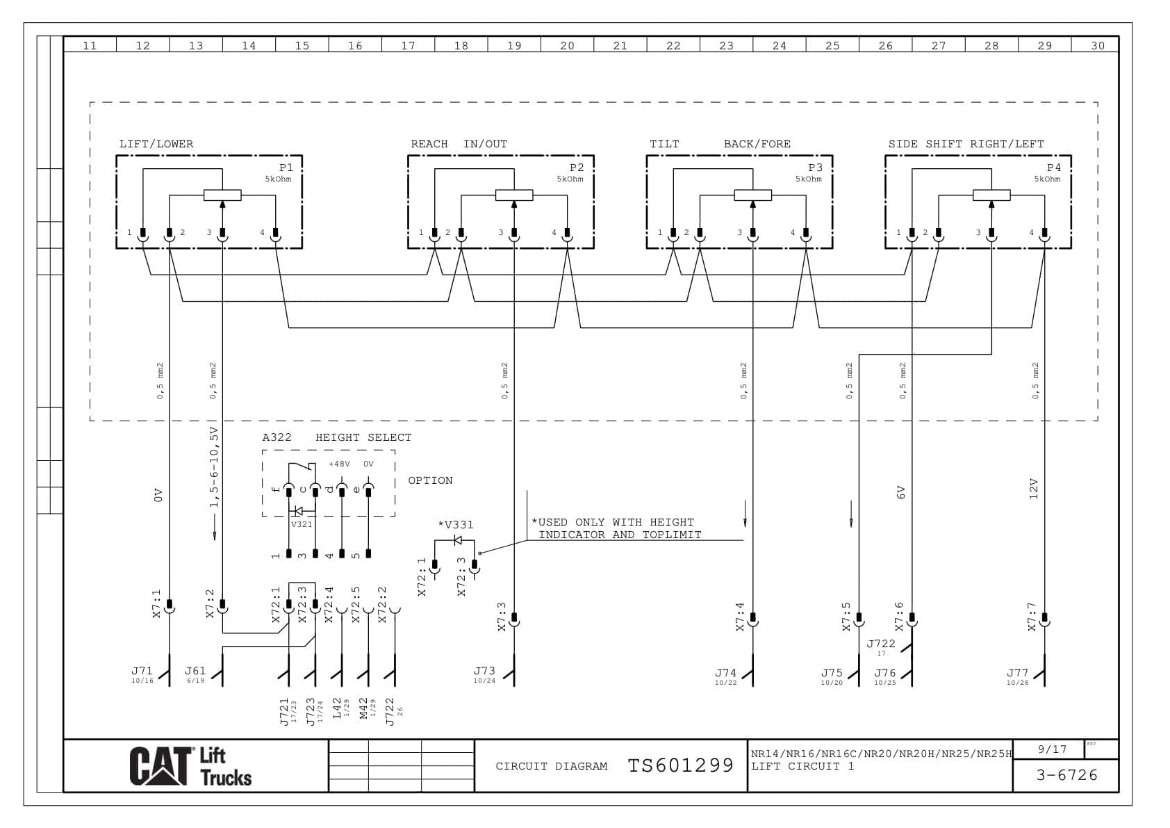 Alternative view of Caterpillar NR14, NR16, NR16C, NR20, NR20H, NR25, NR25H Electrical Diagrams TS601299