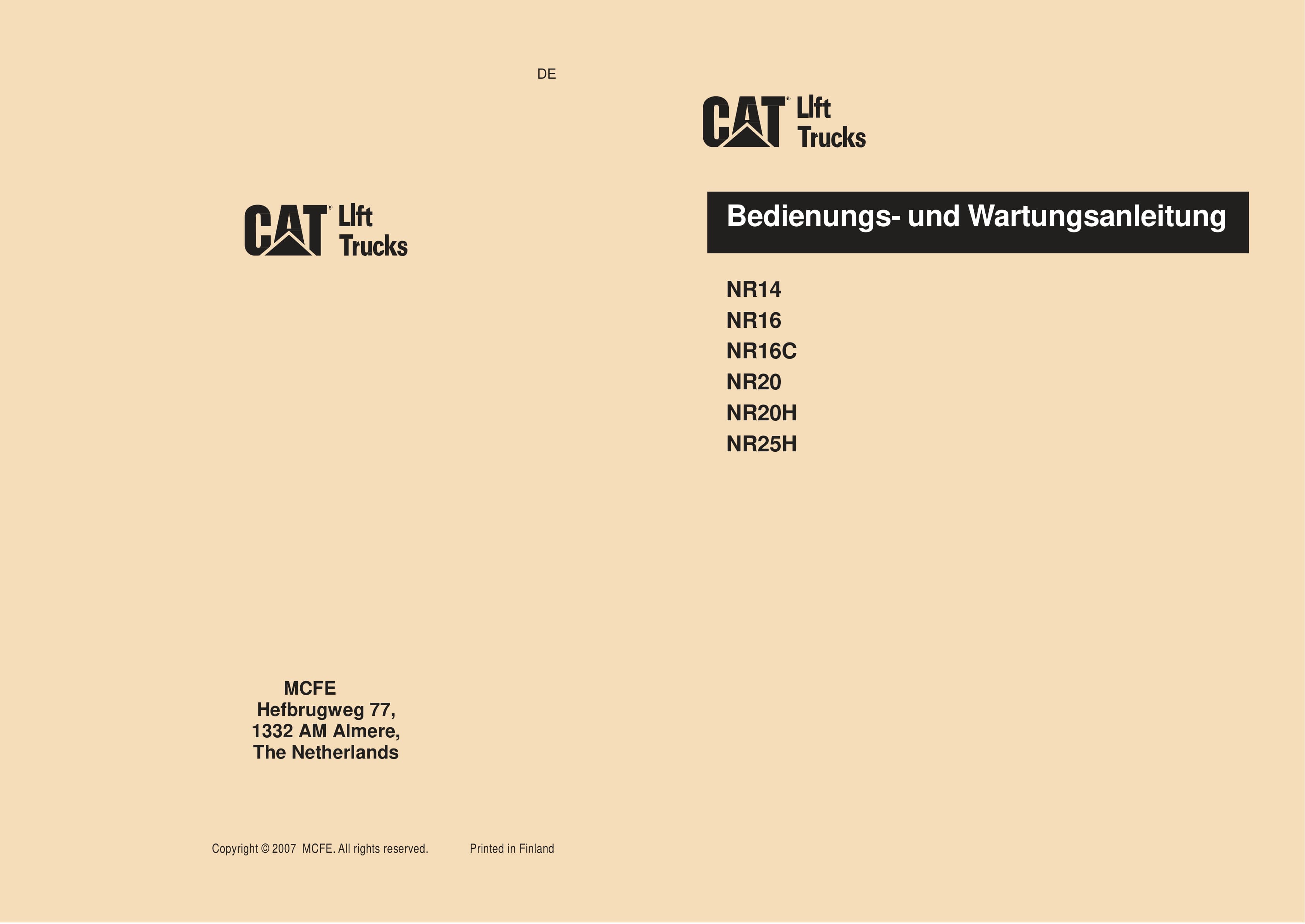 Caterpillar NR14, NR16, NR16C, NR20, NR20H, NR25H Operation and Maintenance Manual WHOMM0031