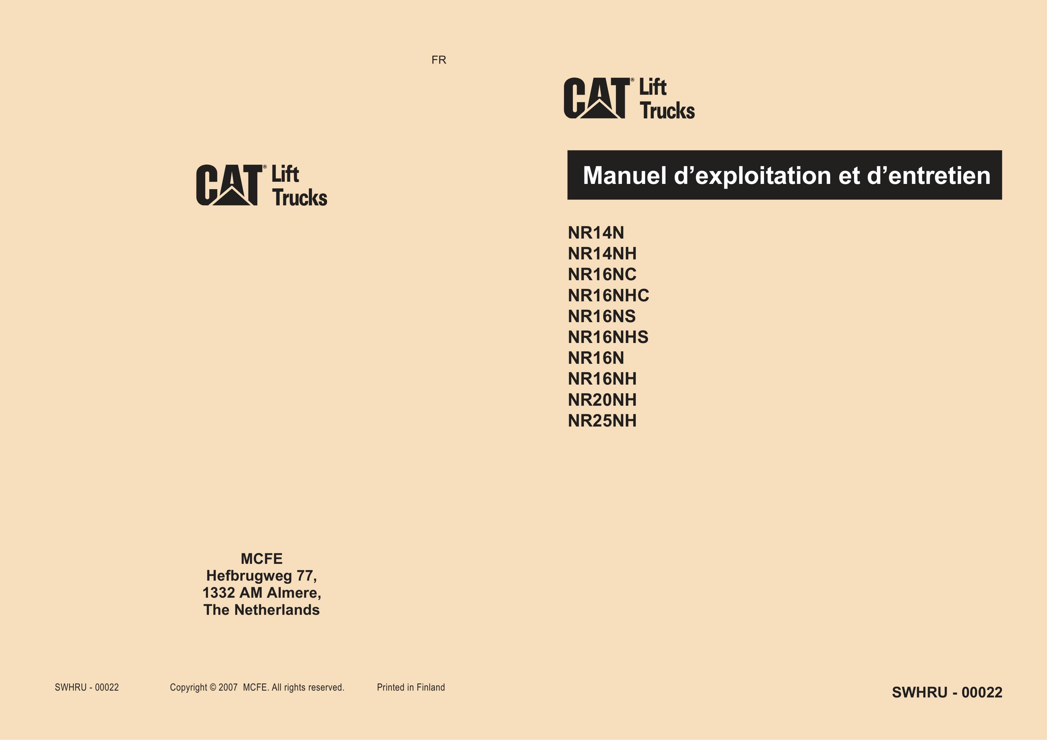 Caterpillar NR14N to NR25NH Operation and Maintenance Manual SWHRU-00022 FR