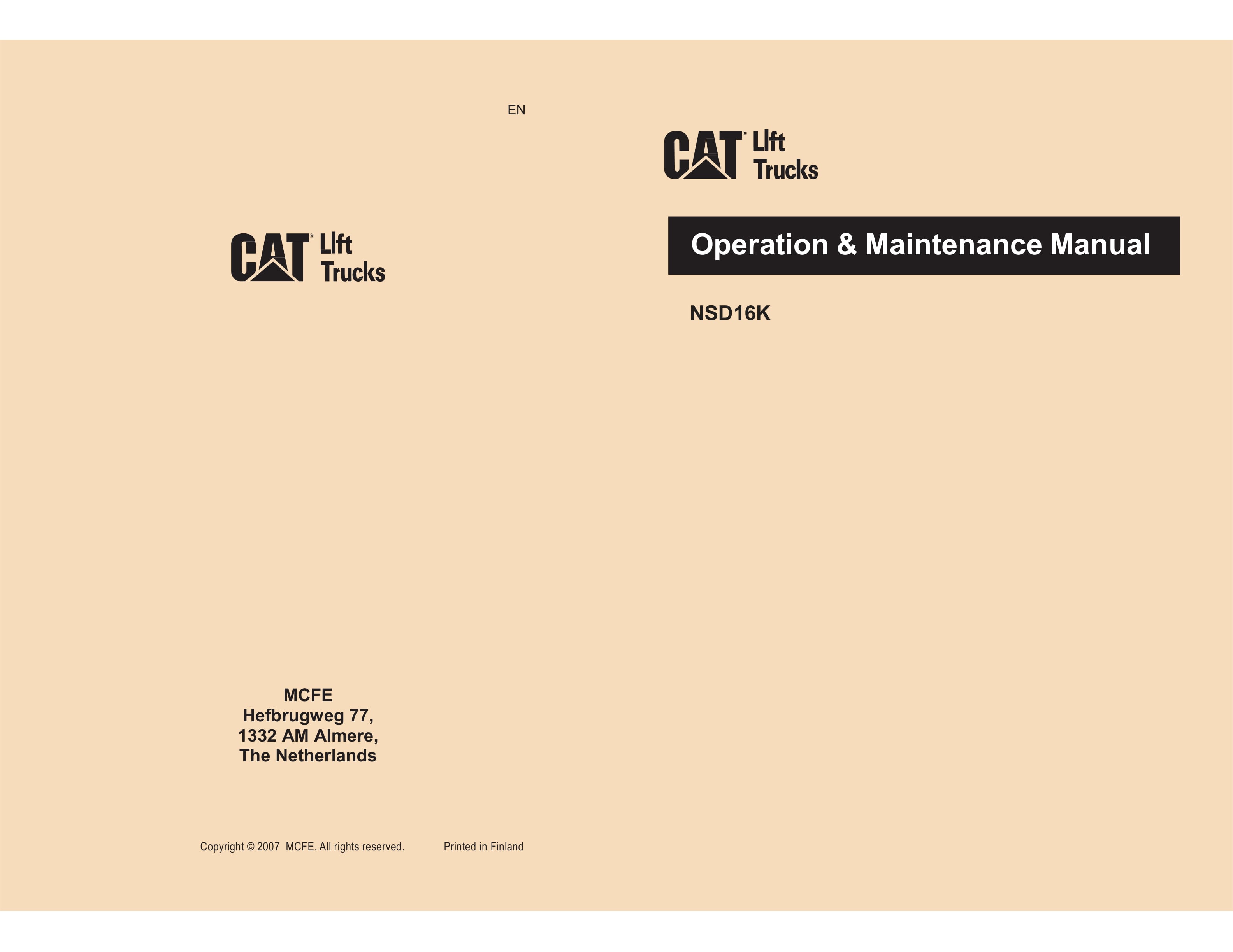 Caterpillar NSD16K Operation and Maintenance Manual WHOMM0013 FR 1 Caterpillar NSD16K Operation and Maintenance Manual WHOMM0013 FR