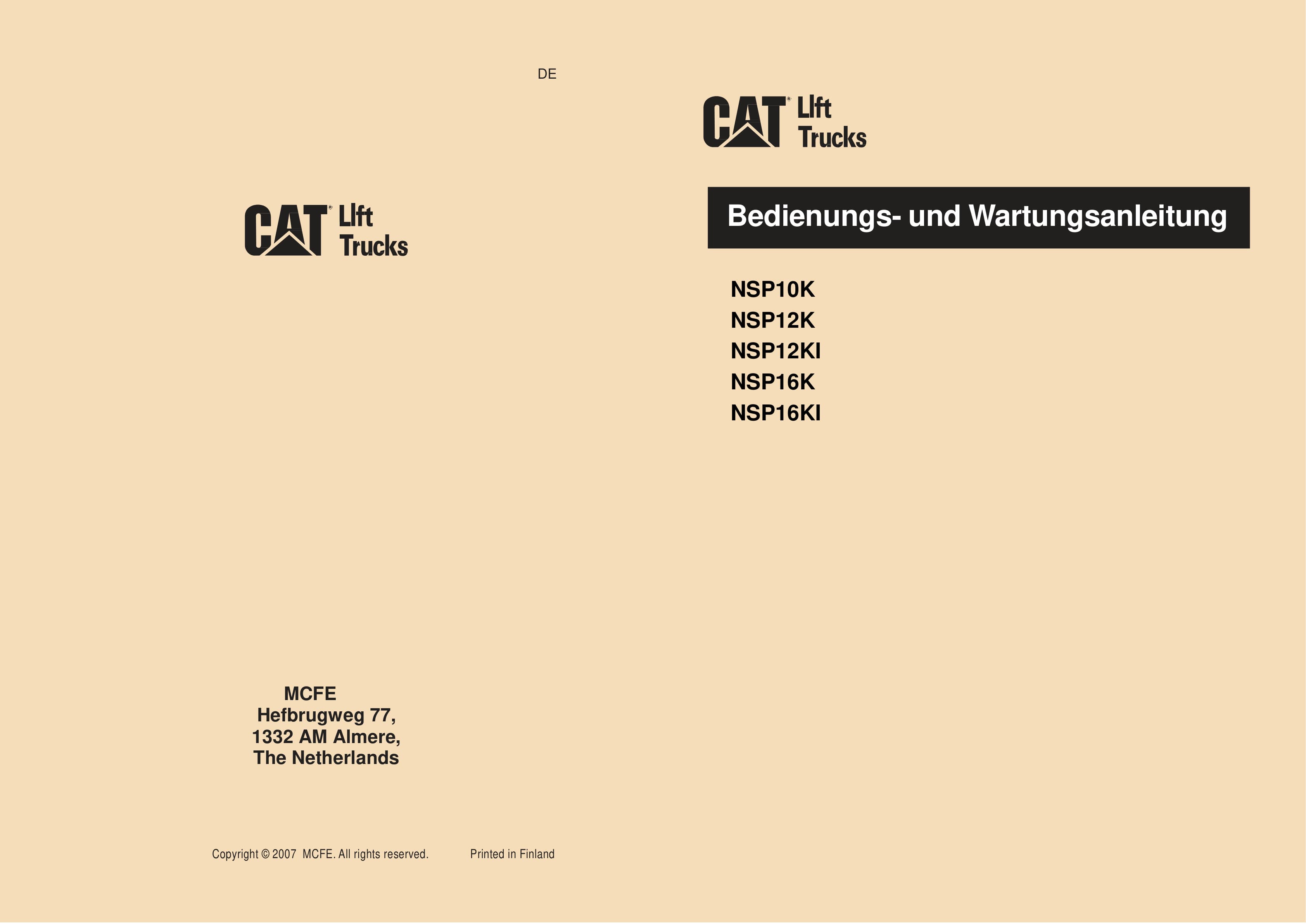 Caterpillar NSP10K, NSP12K, NSP12KI, NSP16K, NSP16KI Operation and Maintenance Manual WHOMM0015