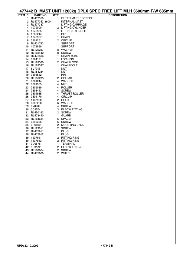 Alternative view of Caterpillar NSR12N Parts Manual