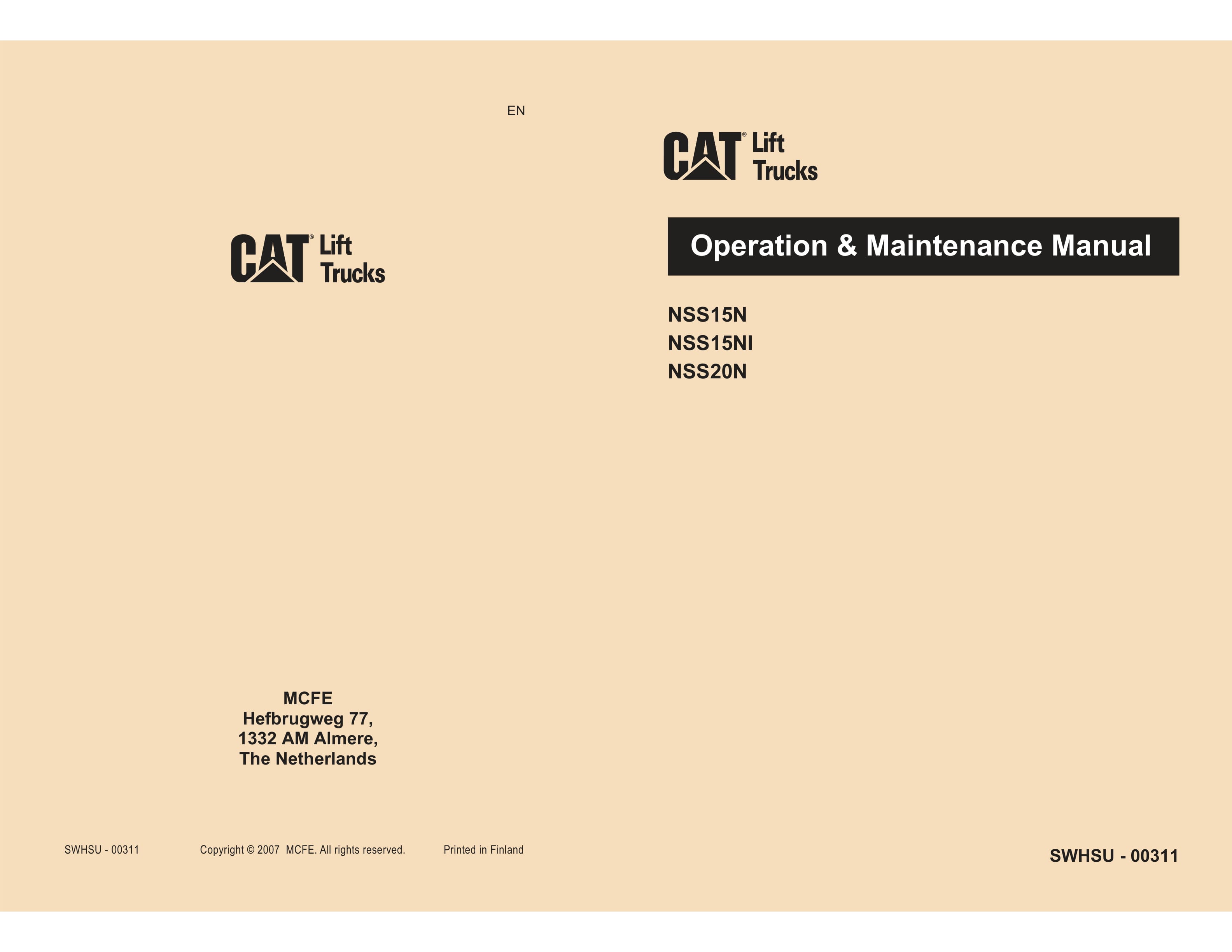 Caterpillar NSS15N, NSS15NI, NSS20N Operation and Maintenance Manual SWHSU-00311