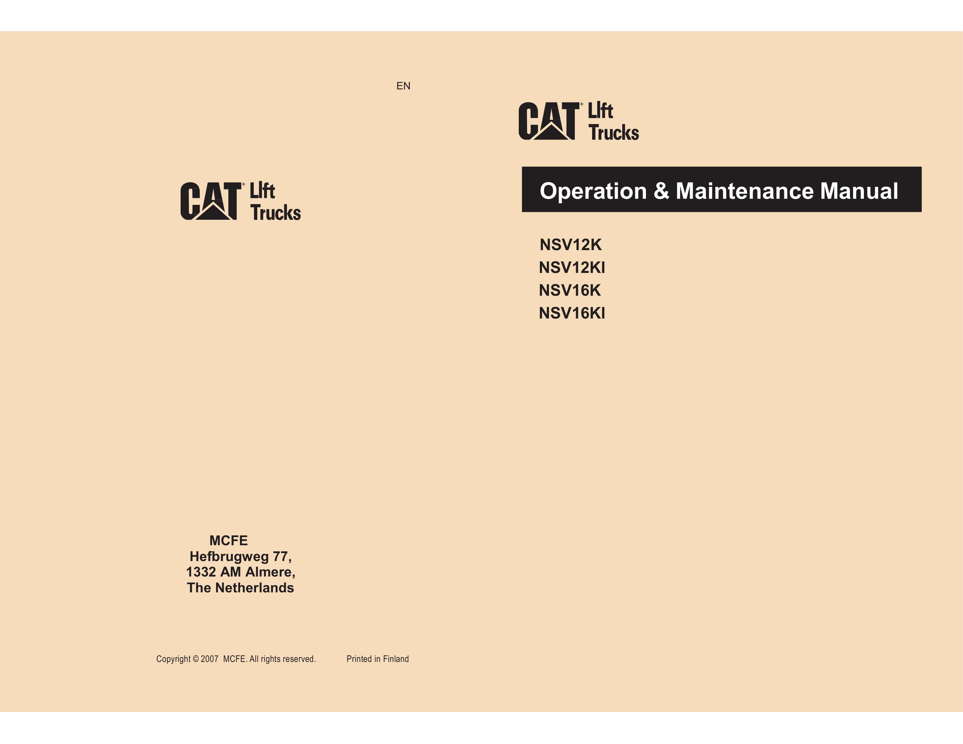 Caterpillar NSV12K, NSV12KI, NSV16K, NSV16KI Operation and Maintenance Manual WHOMM0011 FR