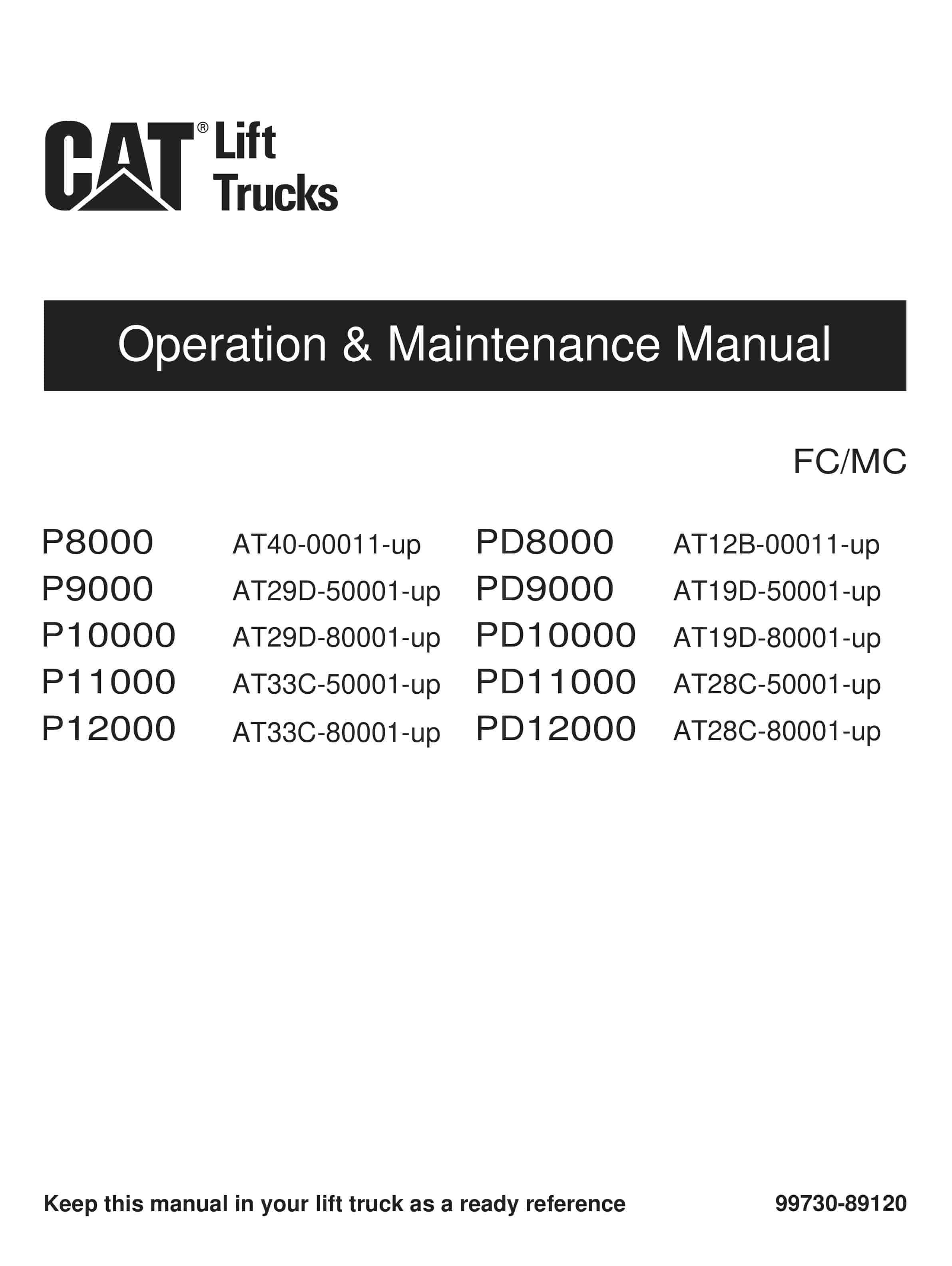Caterpillar P-PD 8000-12000 Operation and Maintenance Manual 99730-89120