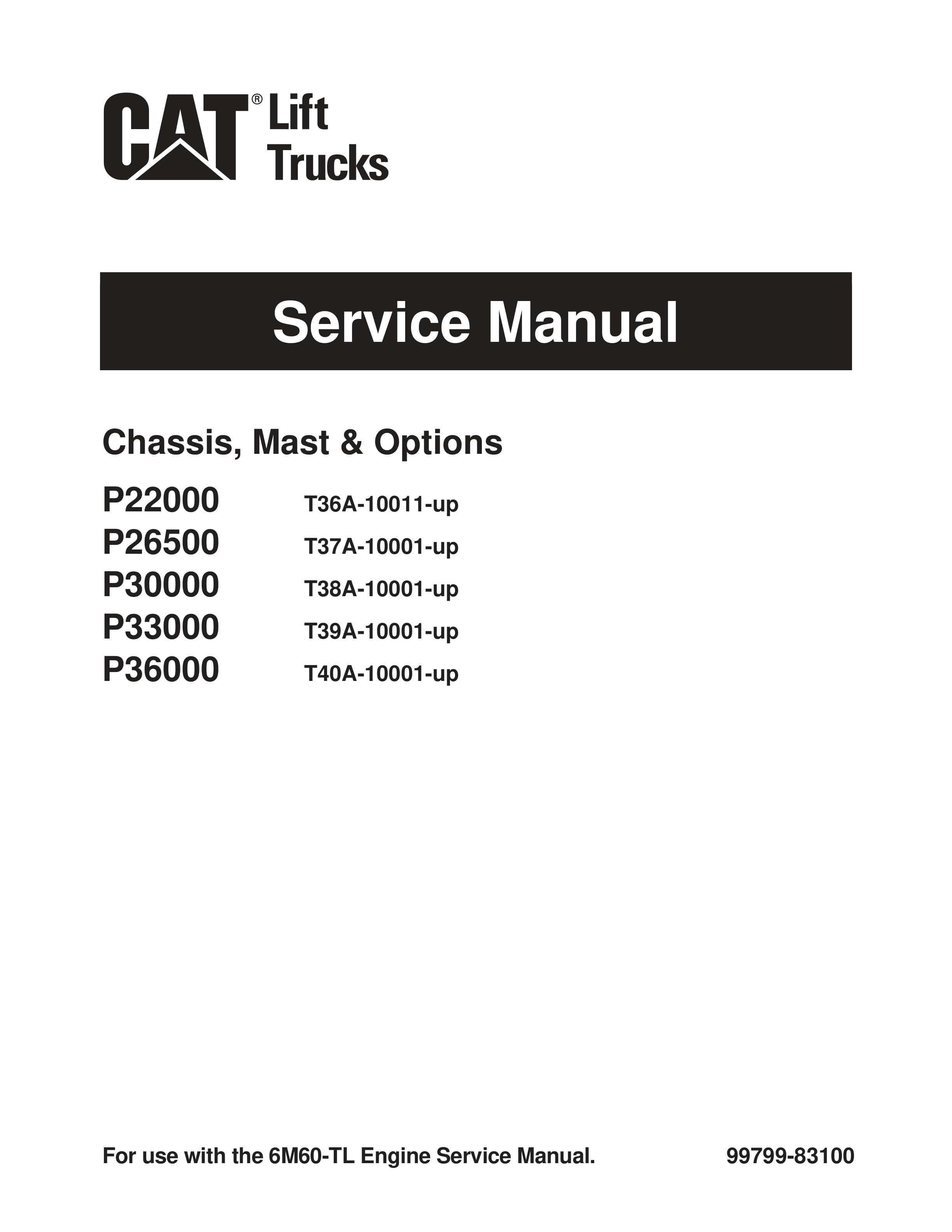 Caterpillar P22000, P26500, P30000, P33000, P36000 Chassis, Mast and Options Service Manual 99799-83100