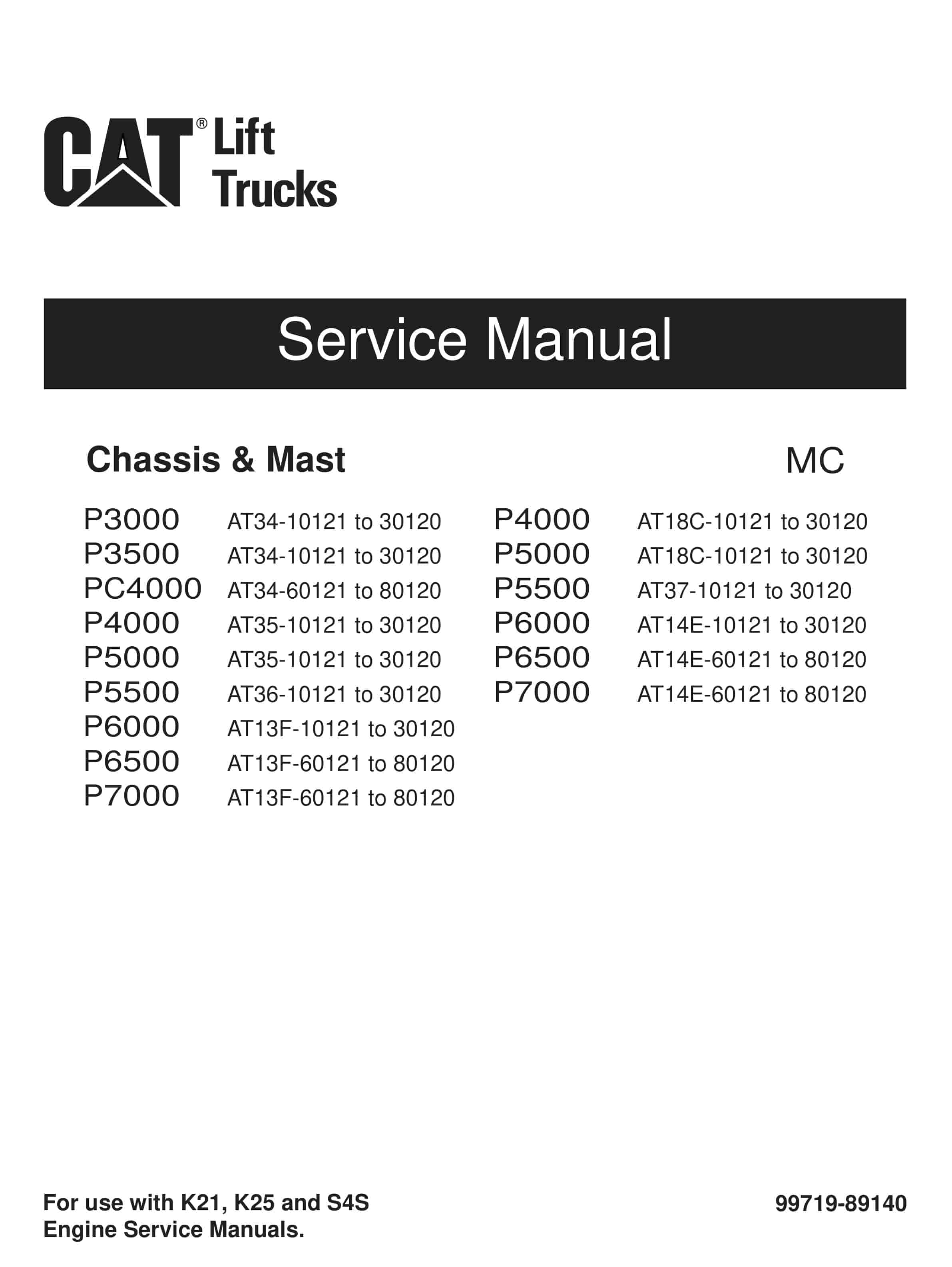 Caterpillar P3000 to P7000 Chassis and Mast Service Manual 99719-89140