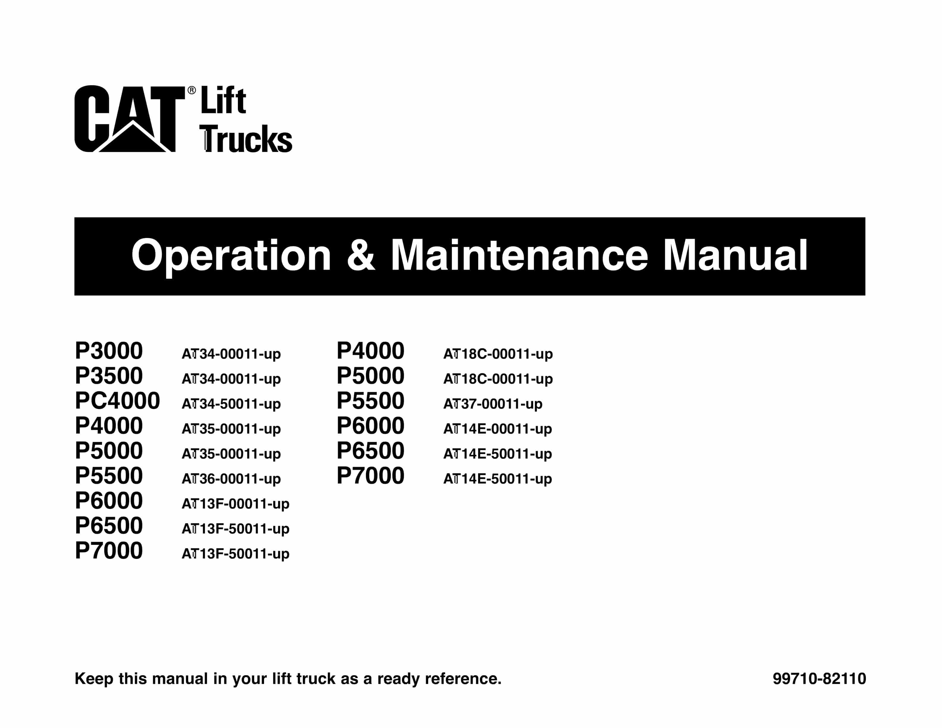 Caterpillar P3000 to P7000 Operation and Maintenance Manual 99710-82110