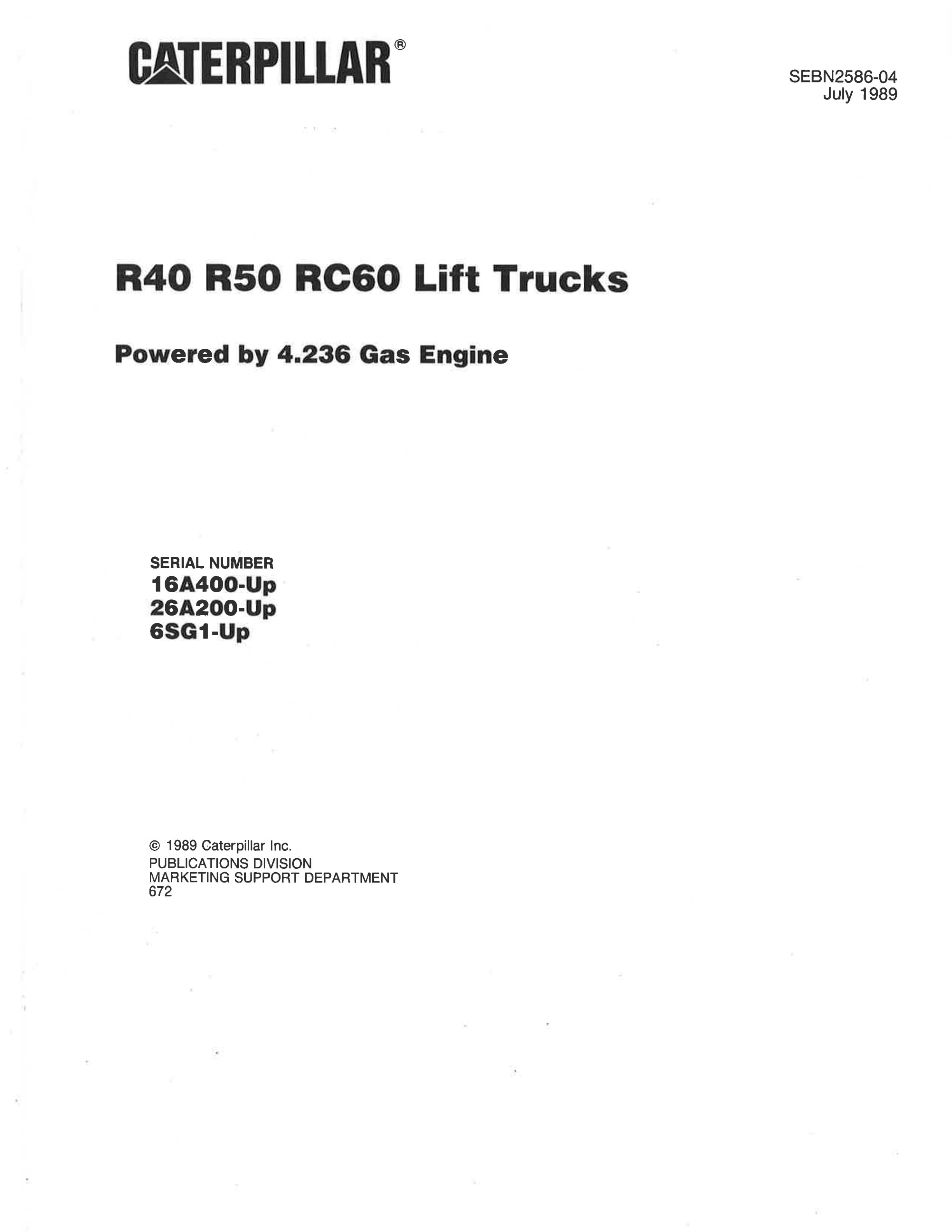 Caterpillar R40, R50, RC60 Lift Trucks Parts Manual SEBN2586-04