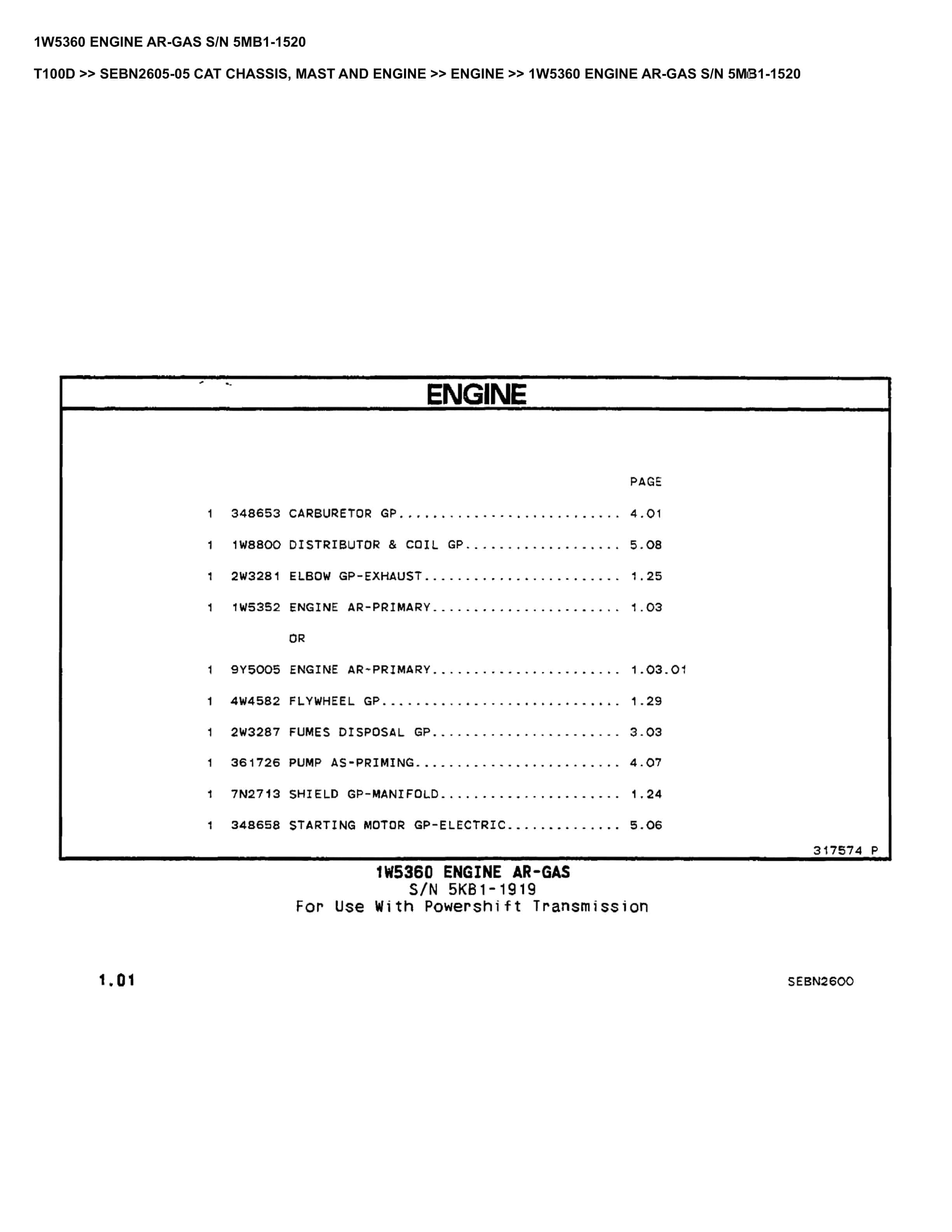 Caterpillar T100D Parts Manual SEBN2605-05