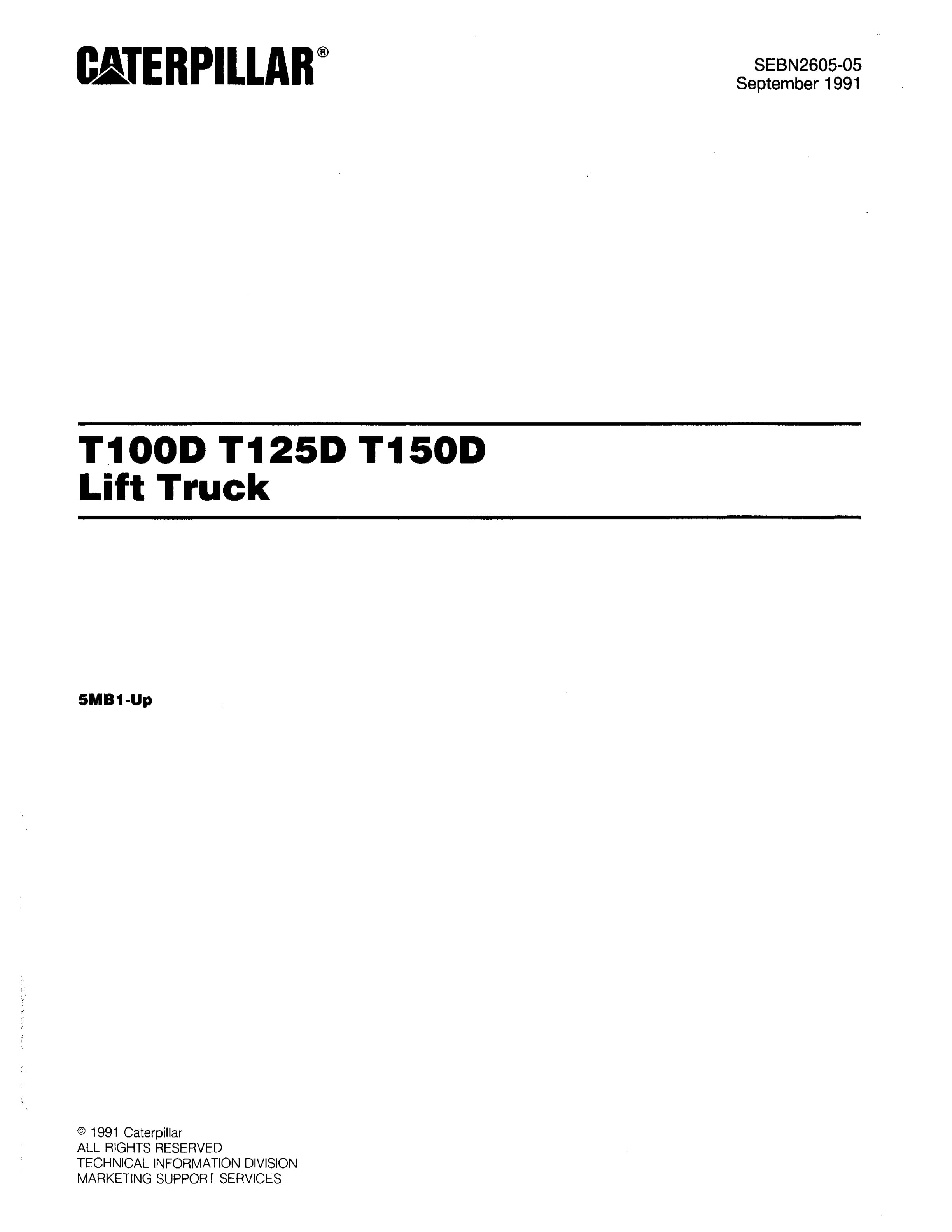 Caterpillar T100D, T125D, T150D Lift Trucks Parts Manual SEBN2605-05