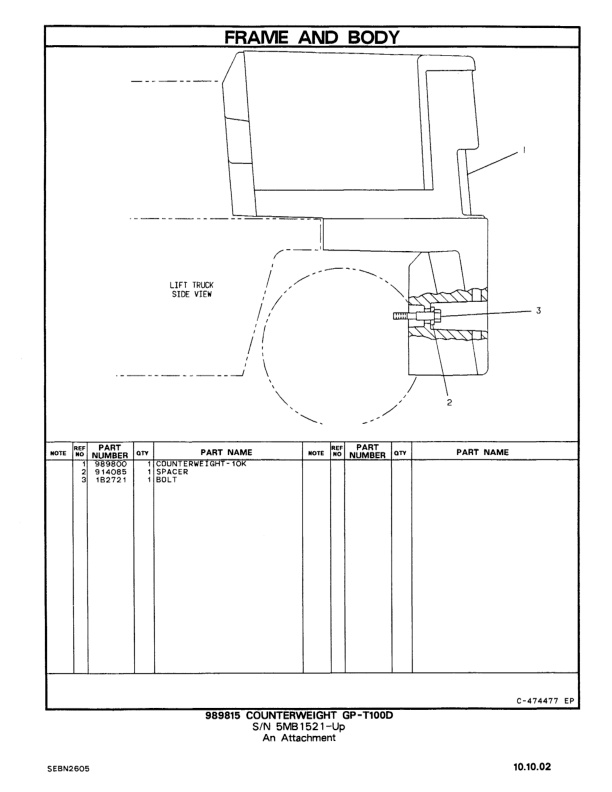Caterpillar T100D, T125D, T150D Lift Trucks Parts Manual SEBN2605-05 3 Caterpillar T100D, T125D, T150D Lift Trucks Parts Manual SEBN2605-05-3