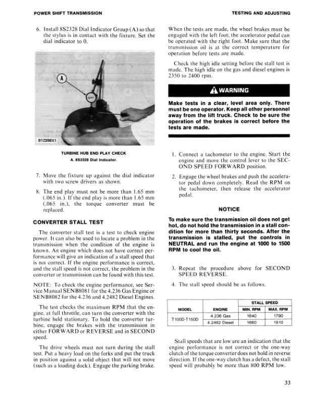 Caterpillar T100D, T125D, T150D Lift Trucks Two Speed Power Shift Transmission Service Manual SENB8306-02 4 Caterpillar T100D, T125D, T150D Lift Trucks Two Speed Power Shift Transmission Service Manual SENB8306-02-4