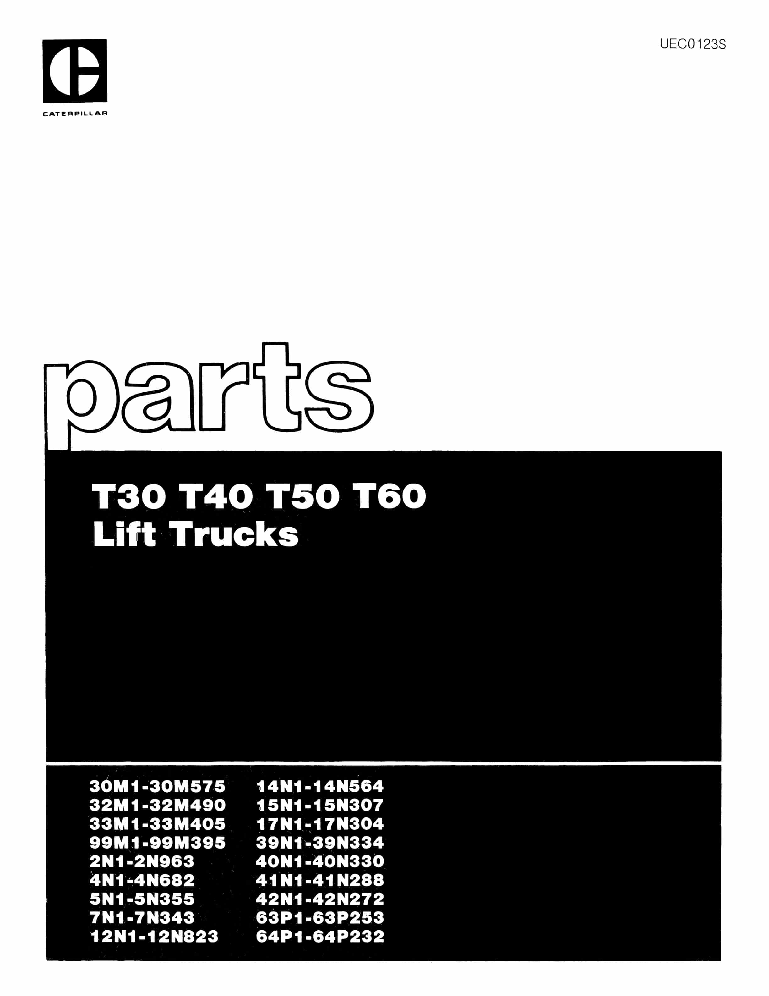 Caterpillar T30, T40, T50, T60 Parts Manual UEC0123S
