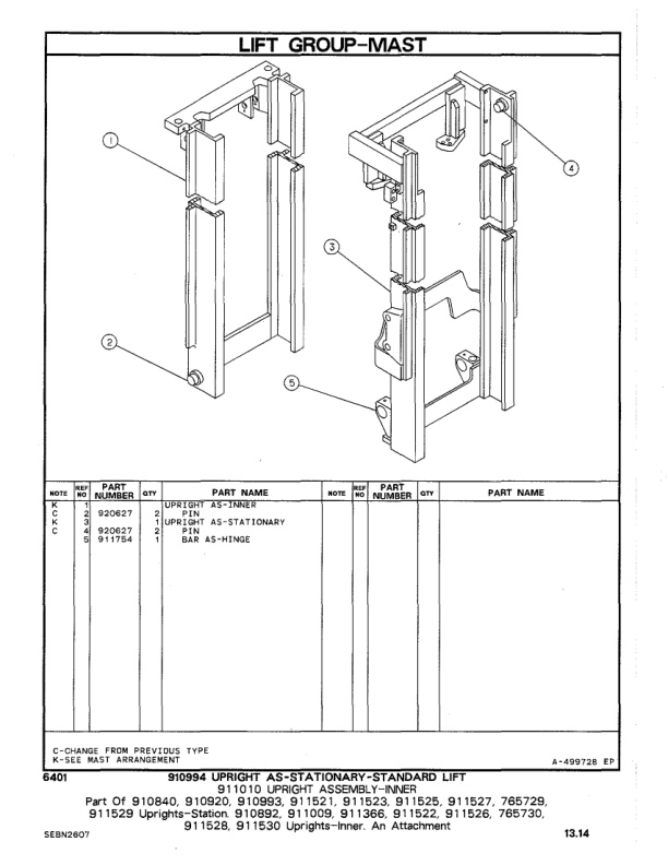 Caterpillar T40D, T50D, TC60D Lift Trucks Parts Manual SEBN2607-04-5