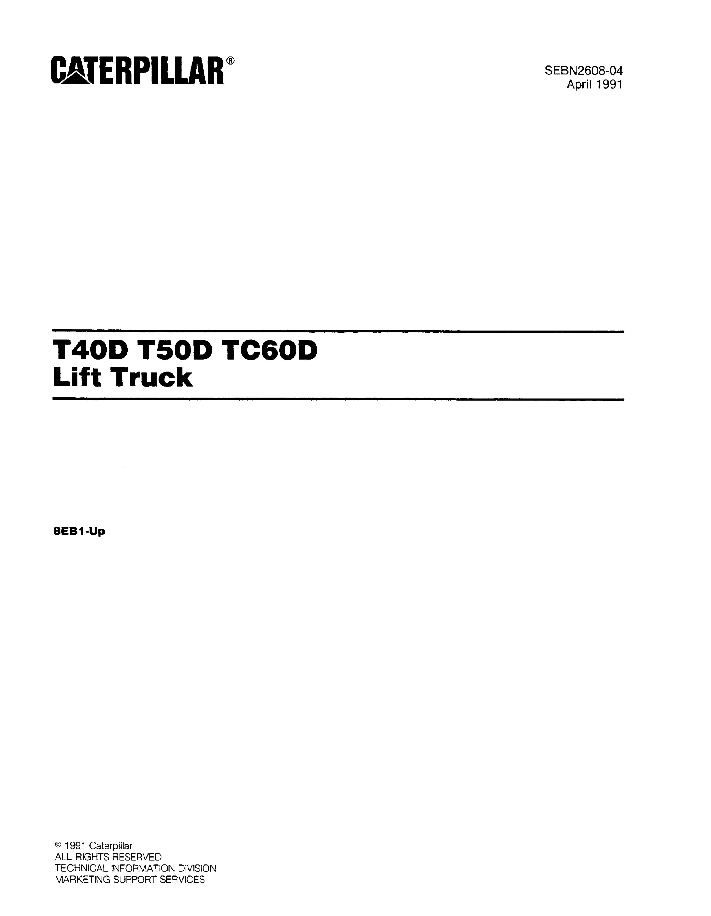 Caterpillar T40D, T50D, TC60D Lift Trucks Parts Manual SEBN2608-04