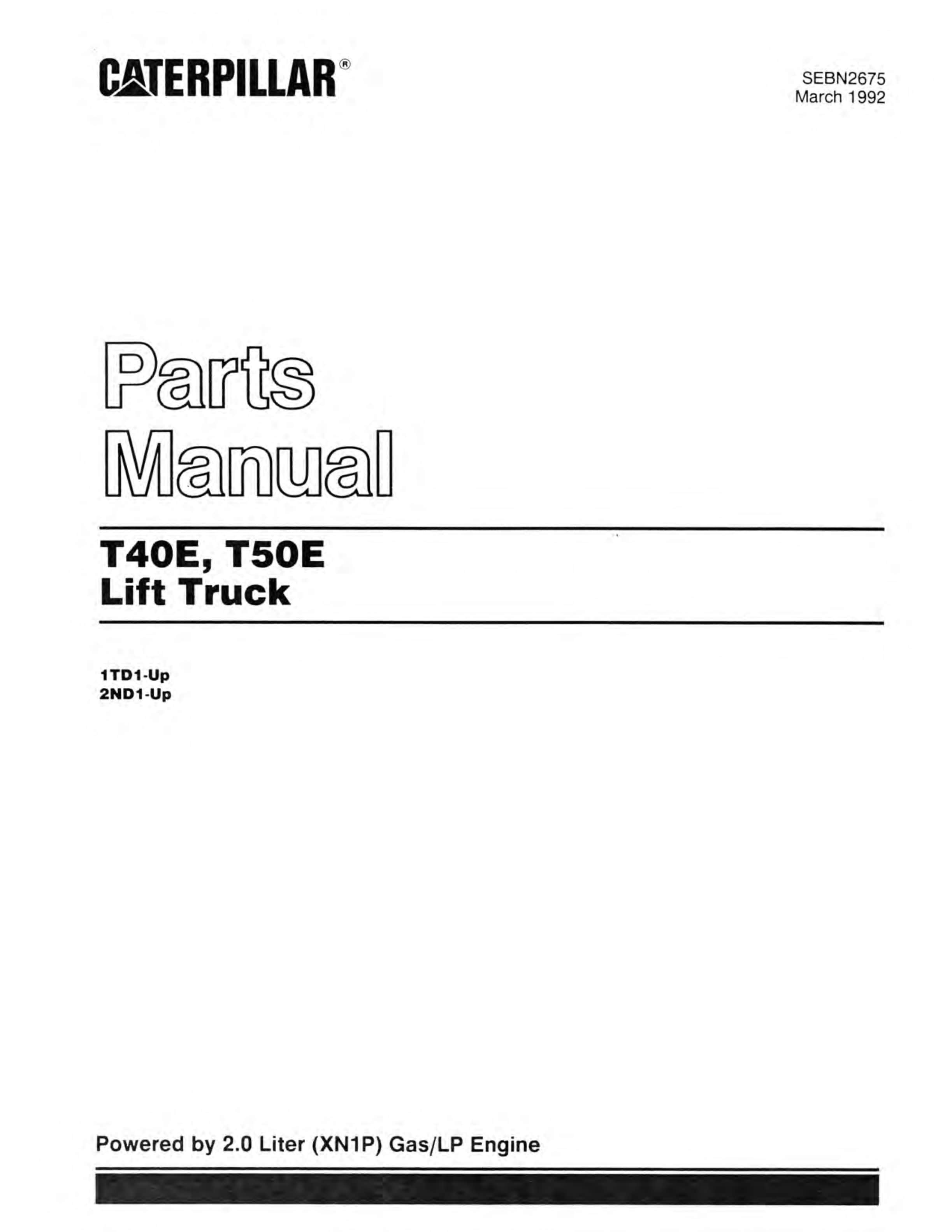 Caterpillar T40E, T50E Lift Trucks Parts Manual SEBN2675