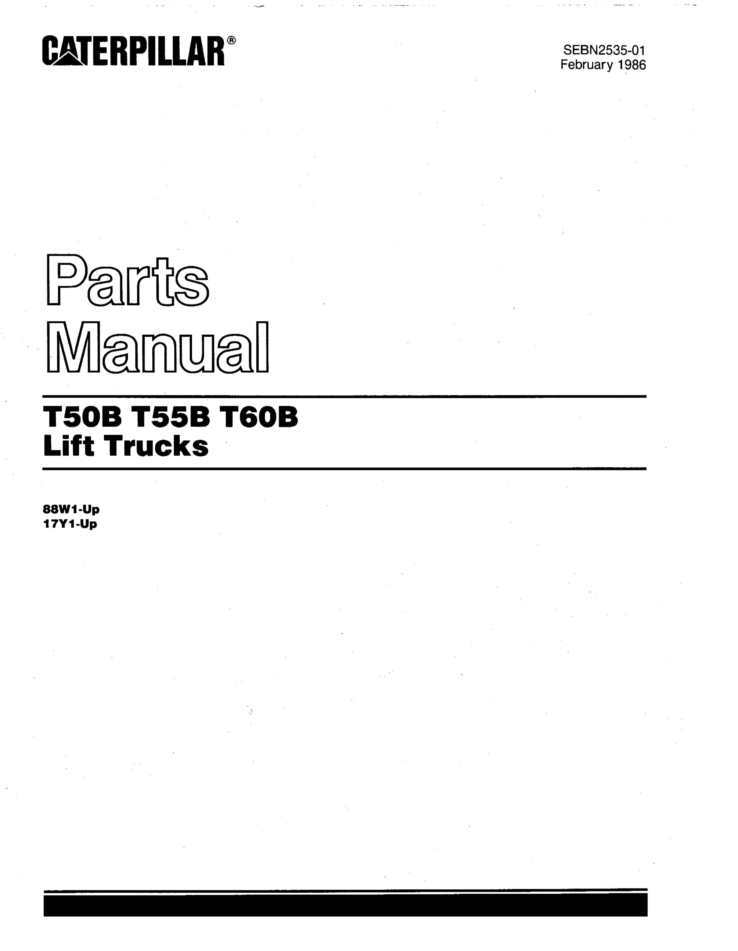 Caterpillar T50B, T55B, T60B Lift Trucks Parts Manual SEBN2535-01